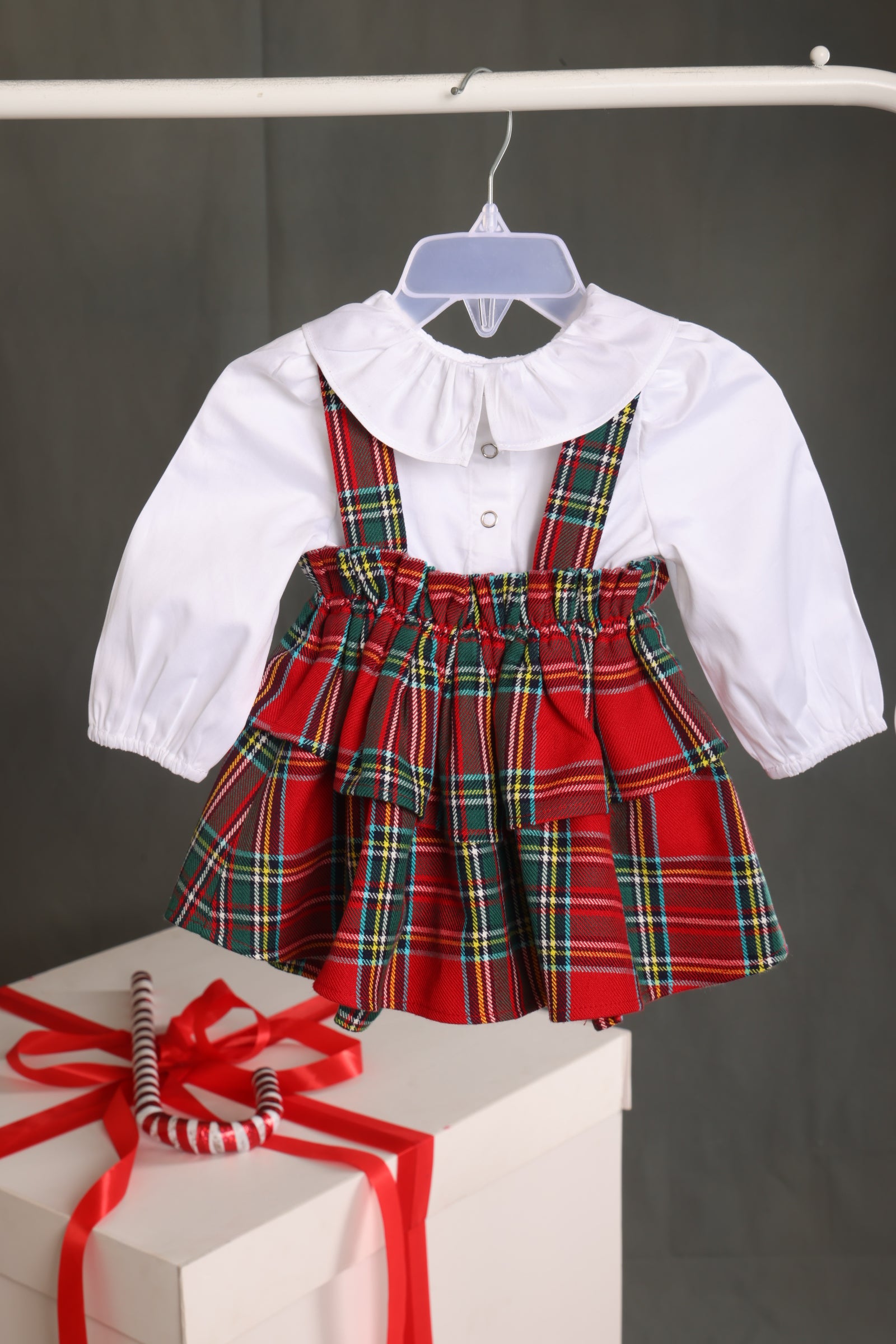 Red Plaid Baby Romper with Attached Shirt