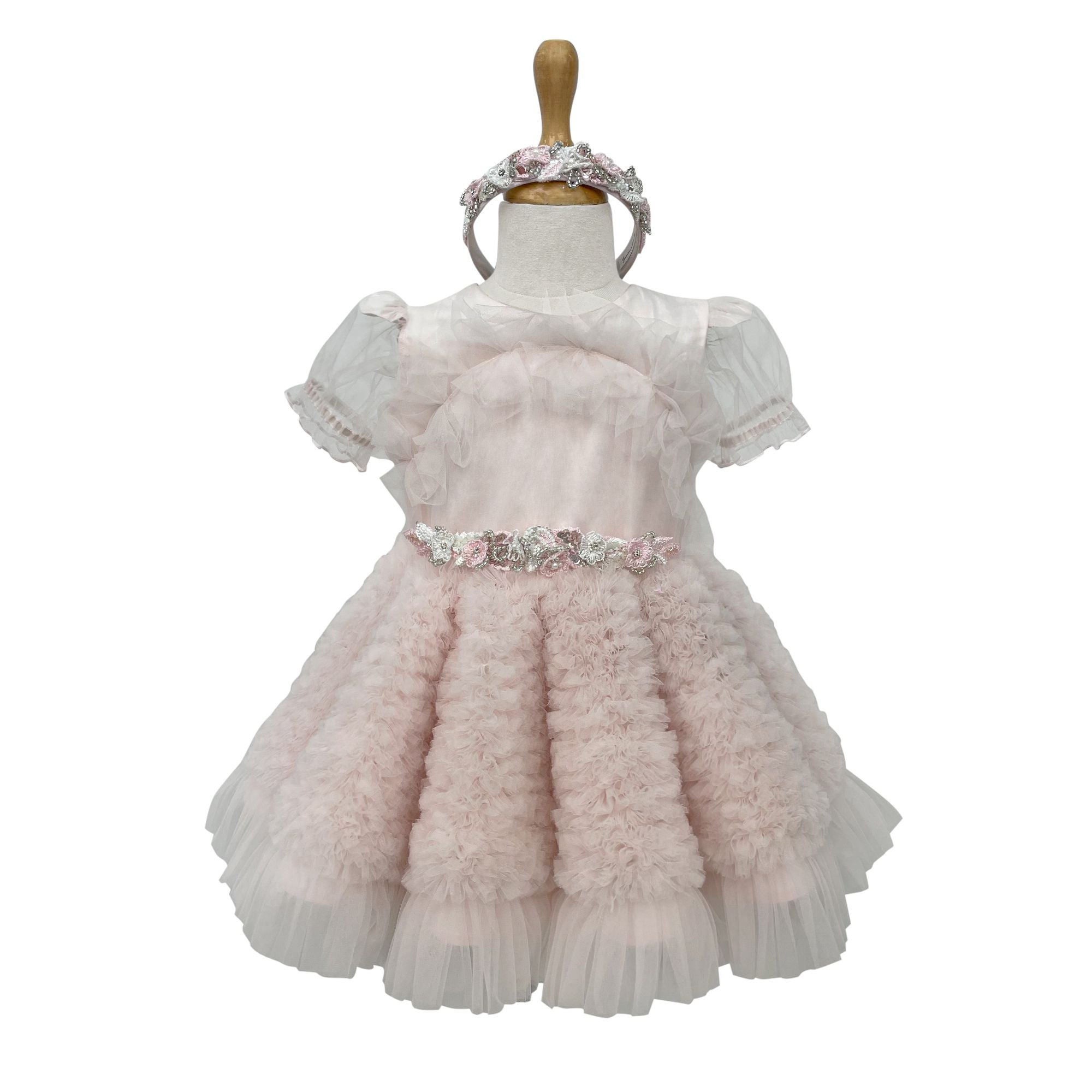 The Embellished Ariel Tulle Dress with Sleeves (Pink)