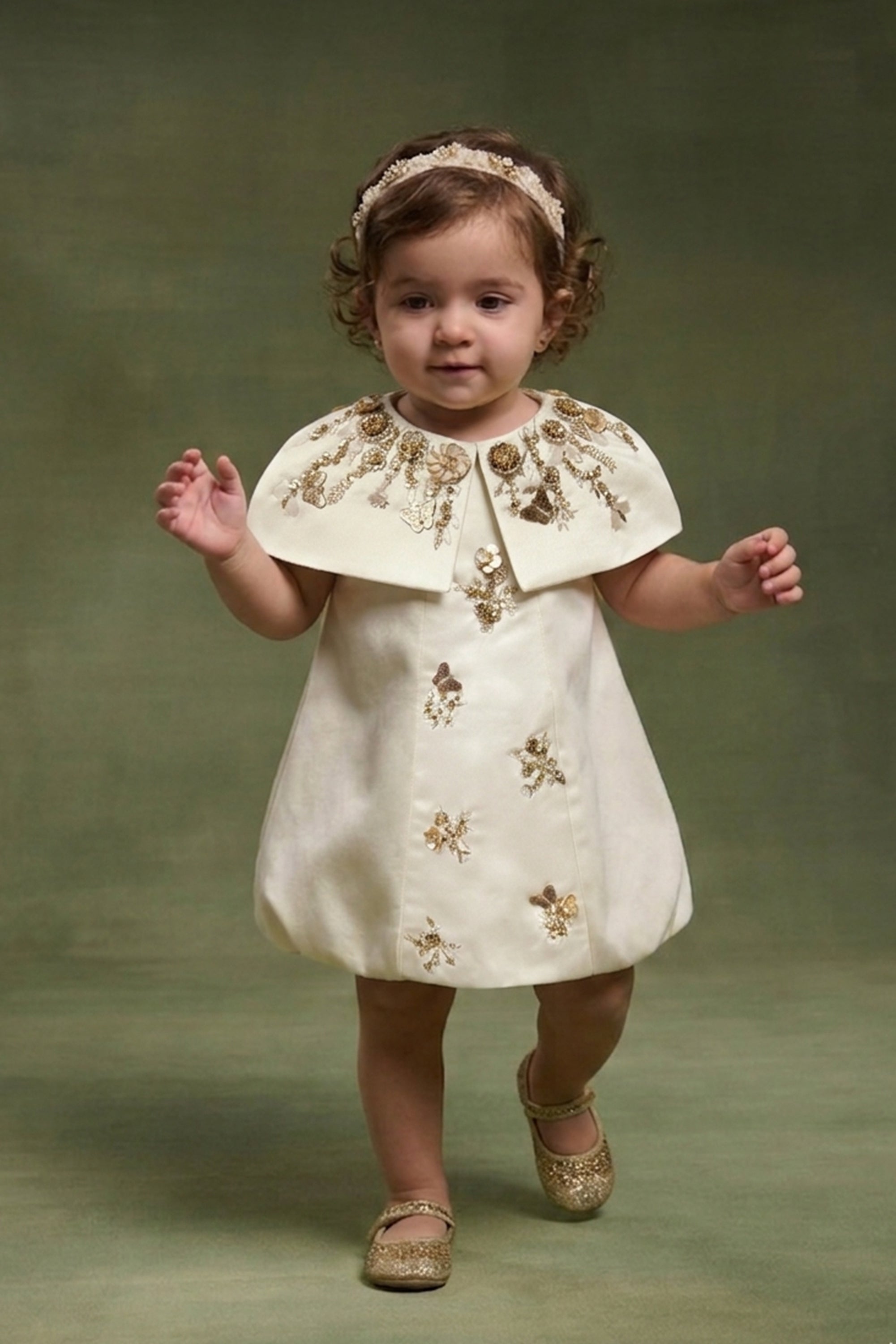 Garnet Golden Dress with Cape (Set of 2)
