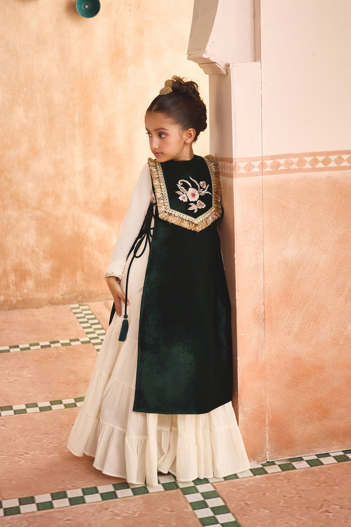 Green Velvet Gota Cape with Jalabiya