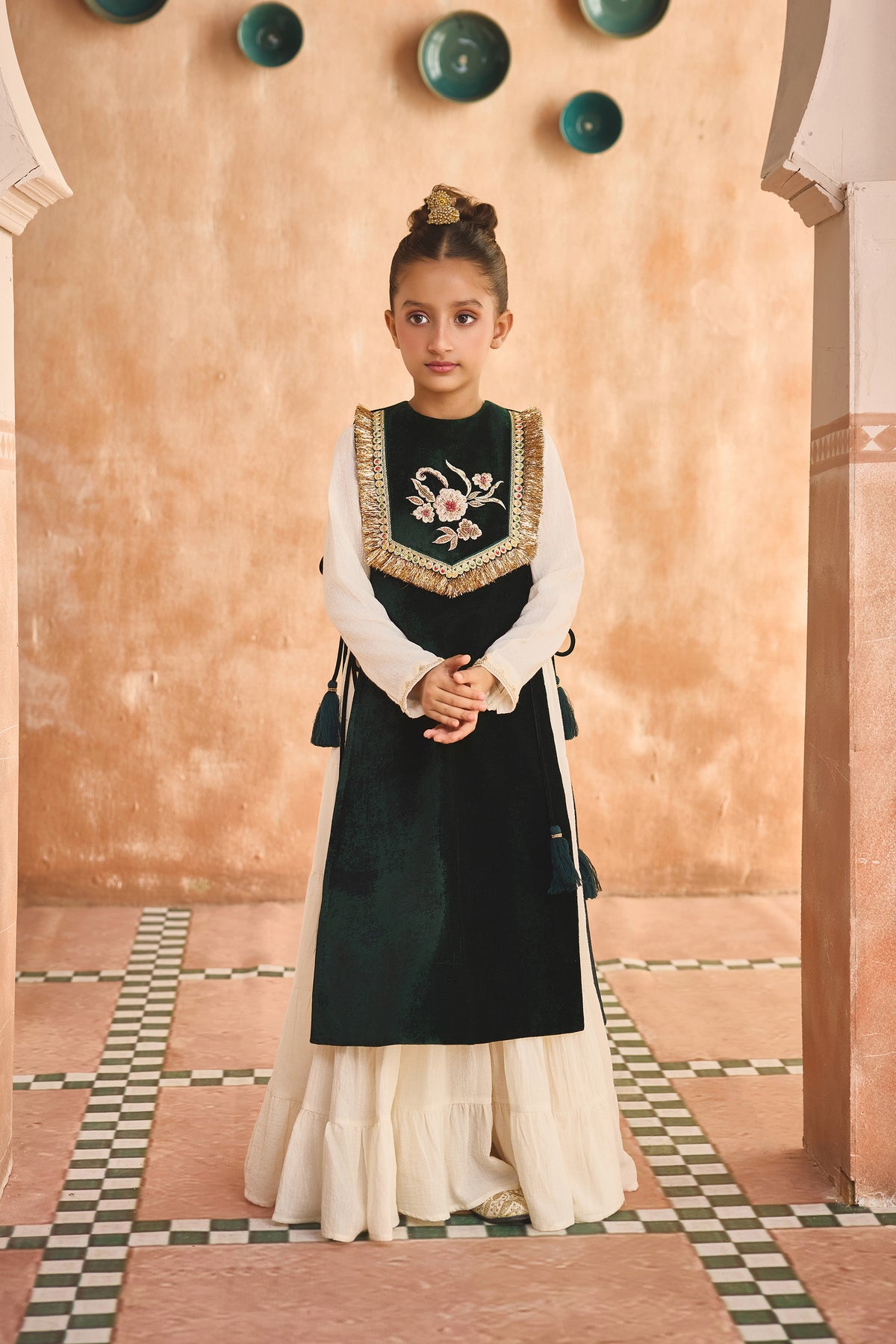 Green Velvet Gota Cape with Jalabiya