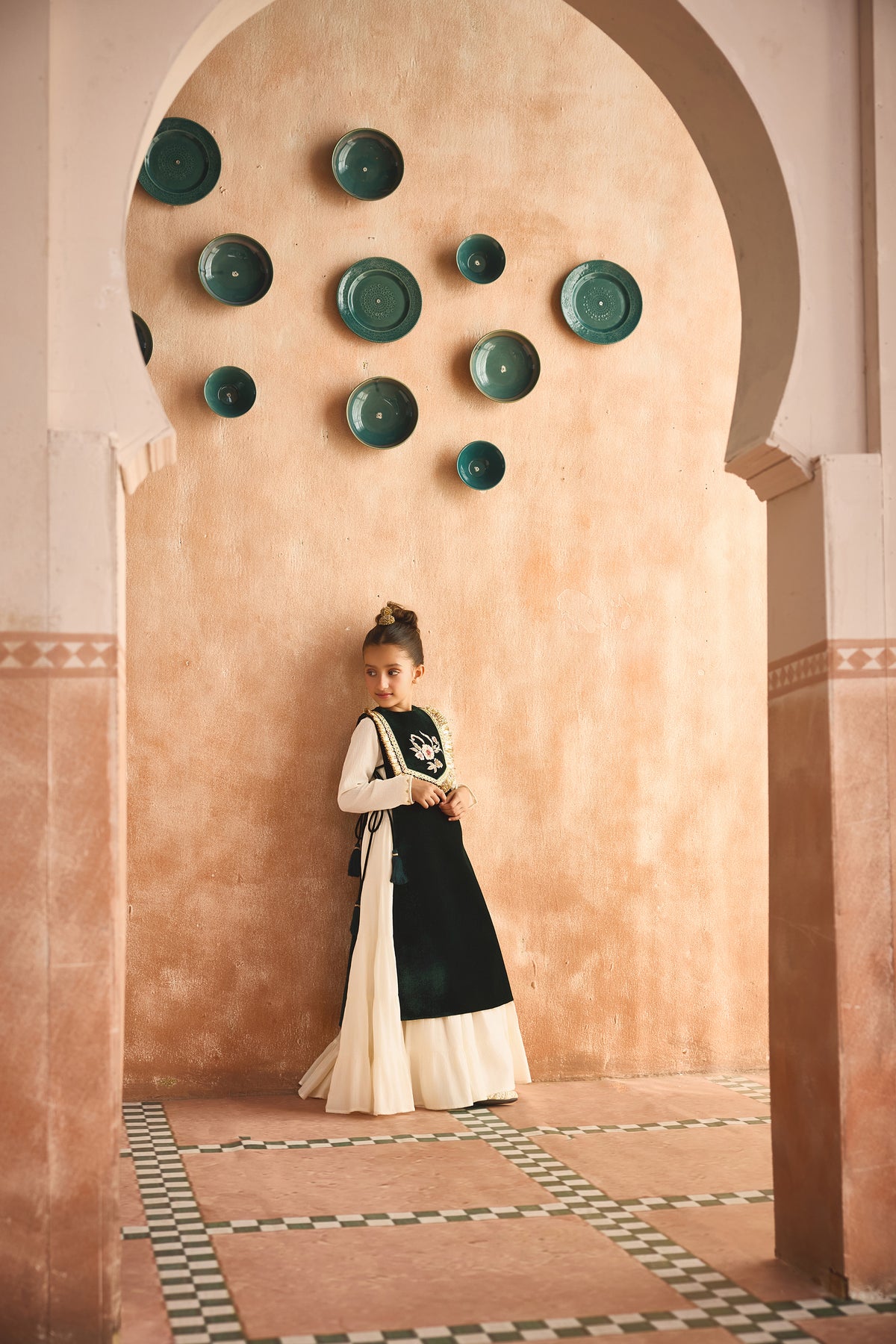 Green Velvet Gota Cape with Jalabiya
