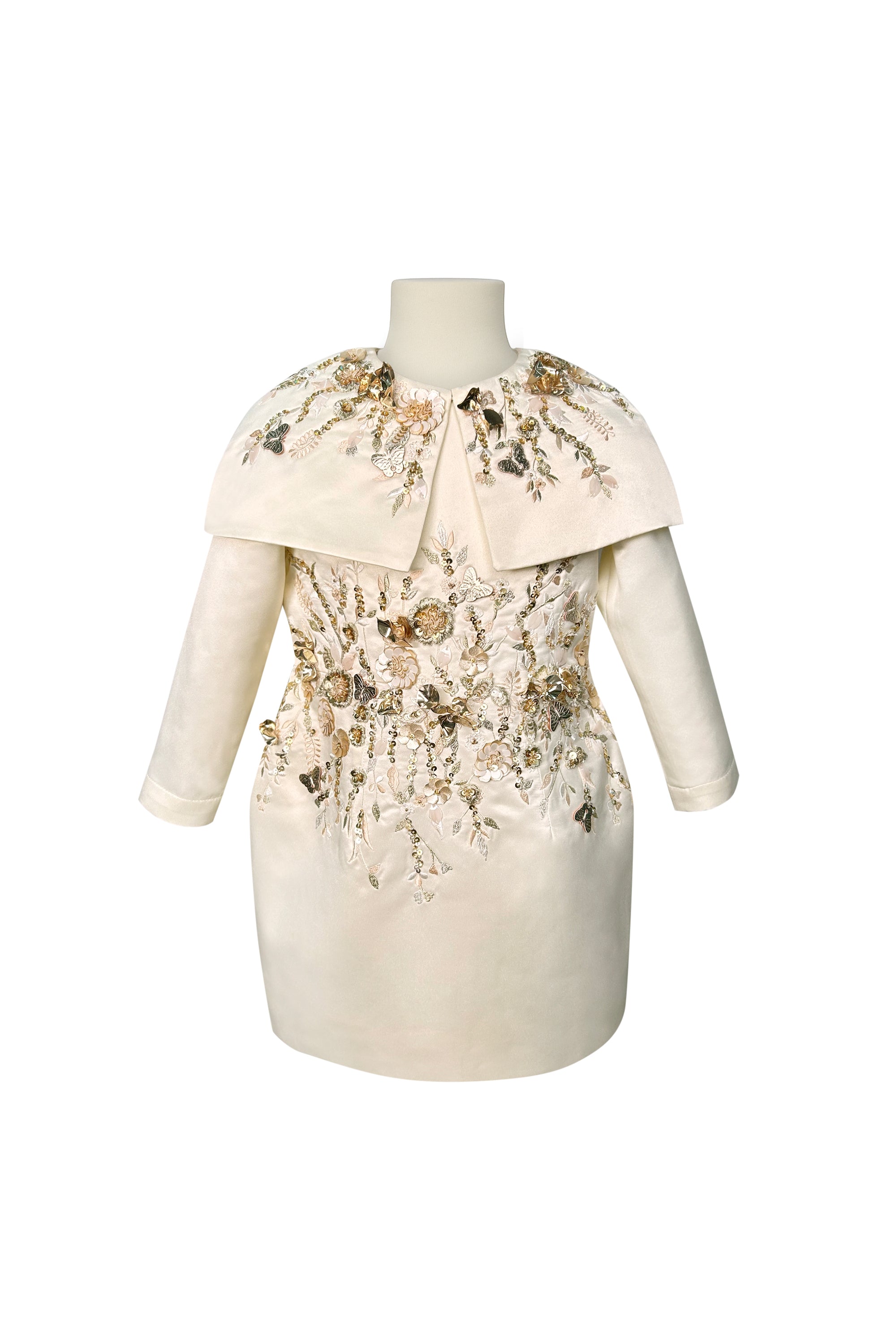 The Celestia Full Sleeves Gold Dress with Cape (Set of 2)