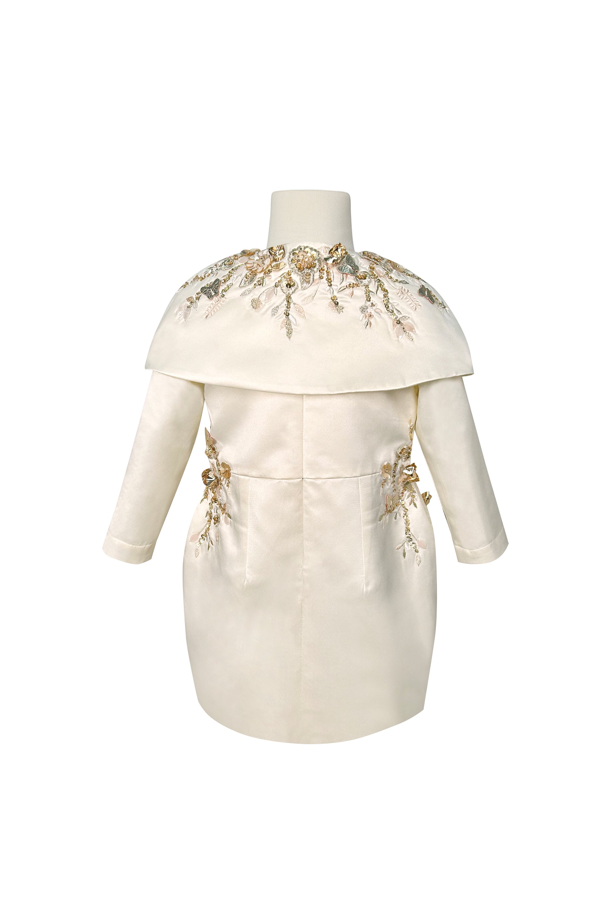 The Celestia Full Sleeves Gold Dress with Cape (Set of 2)