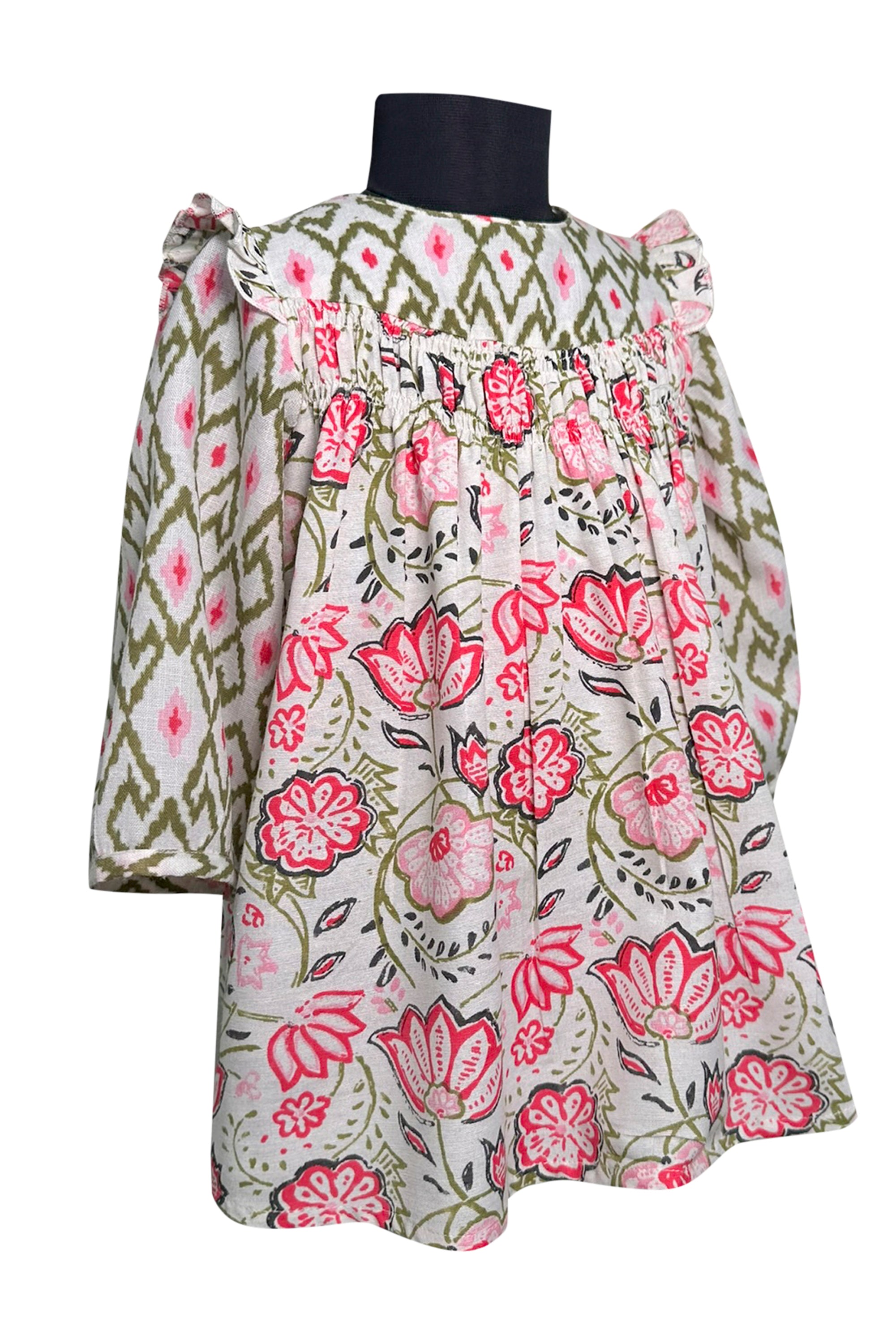 Printed Full Sleeves Dress with Ruffles