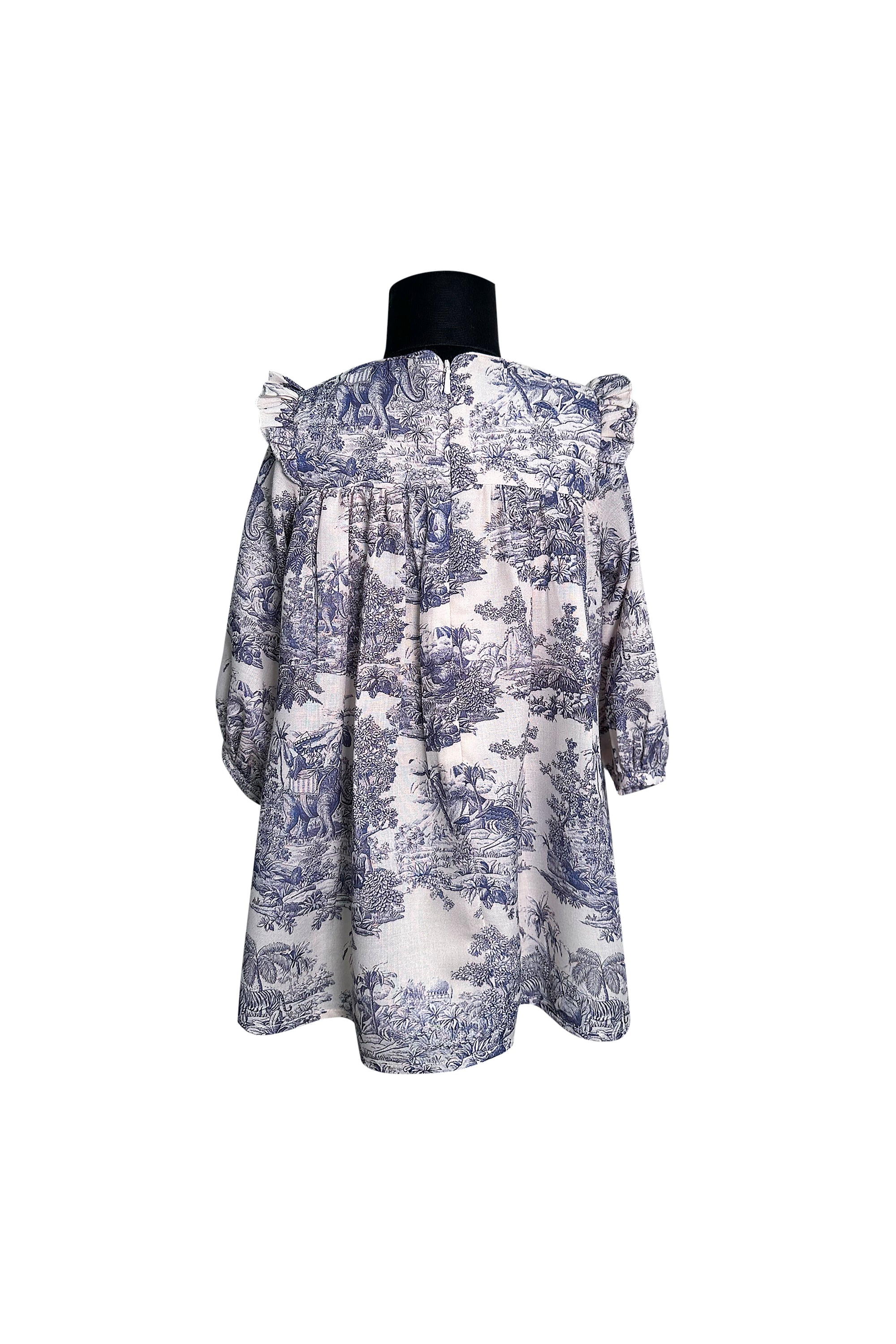 Blue and White Printed Full Sleeves Dress