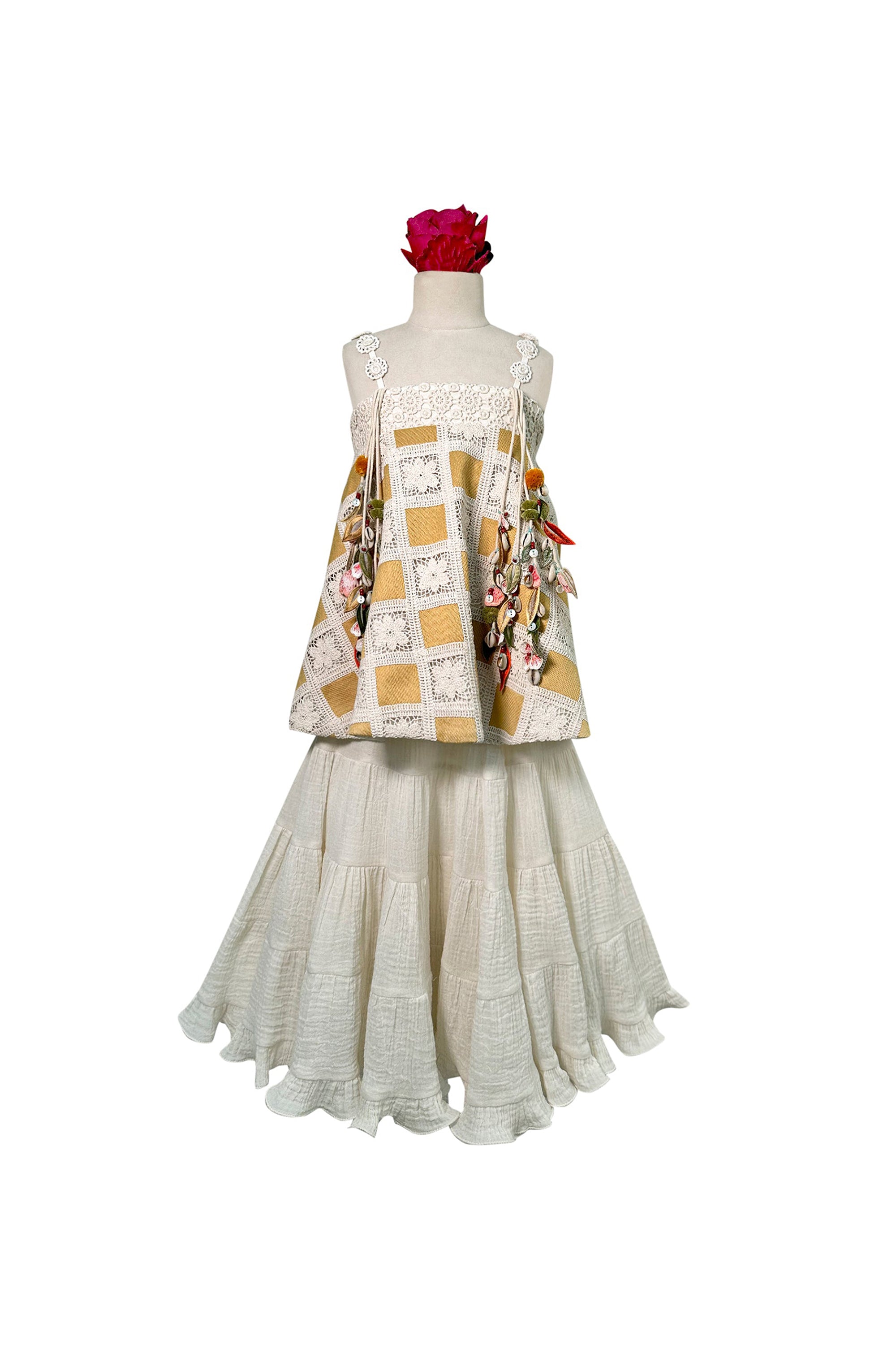 Crochet Top with Cotton Lehenga