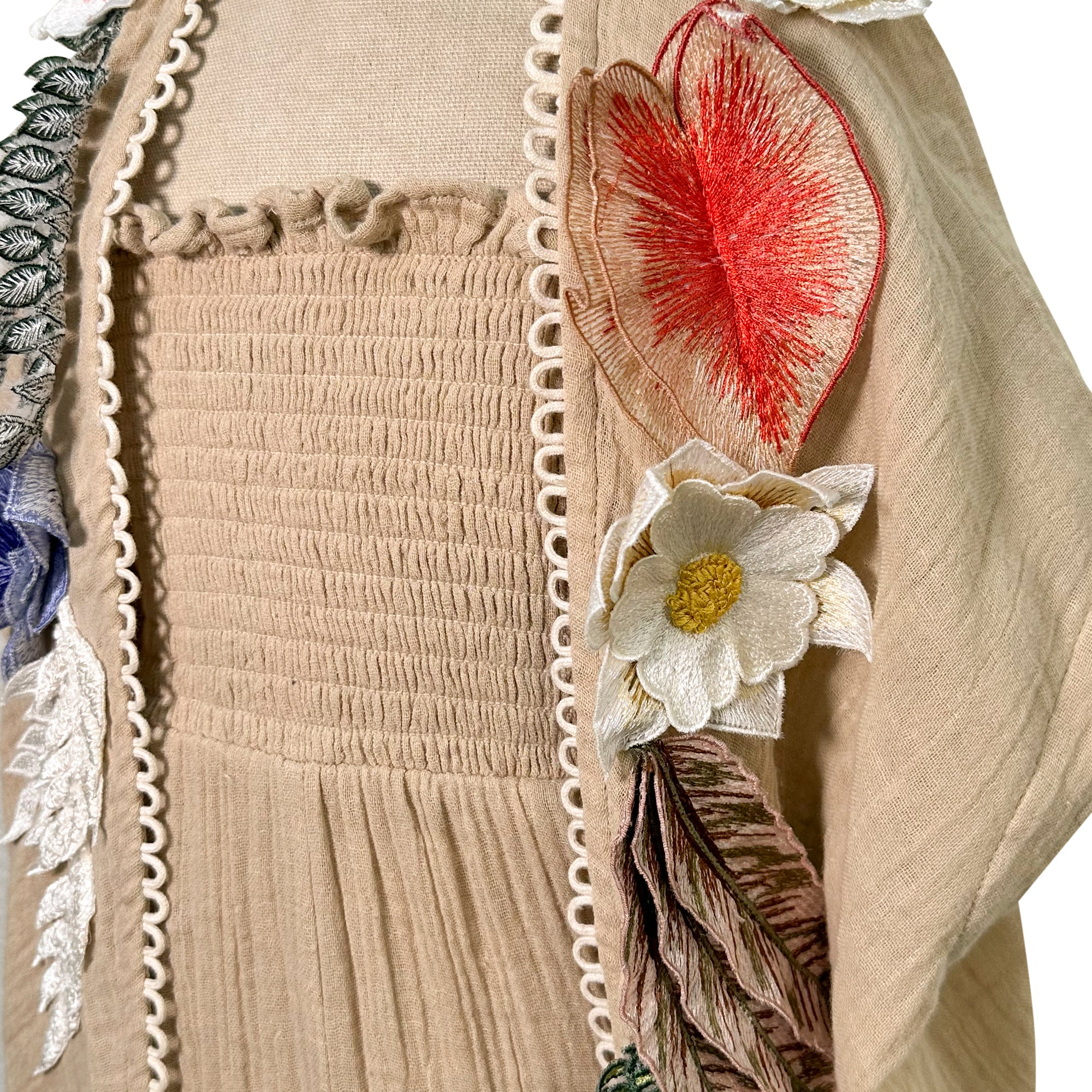 Cotton Jumpsuit with Floral Applique Cape