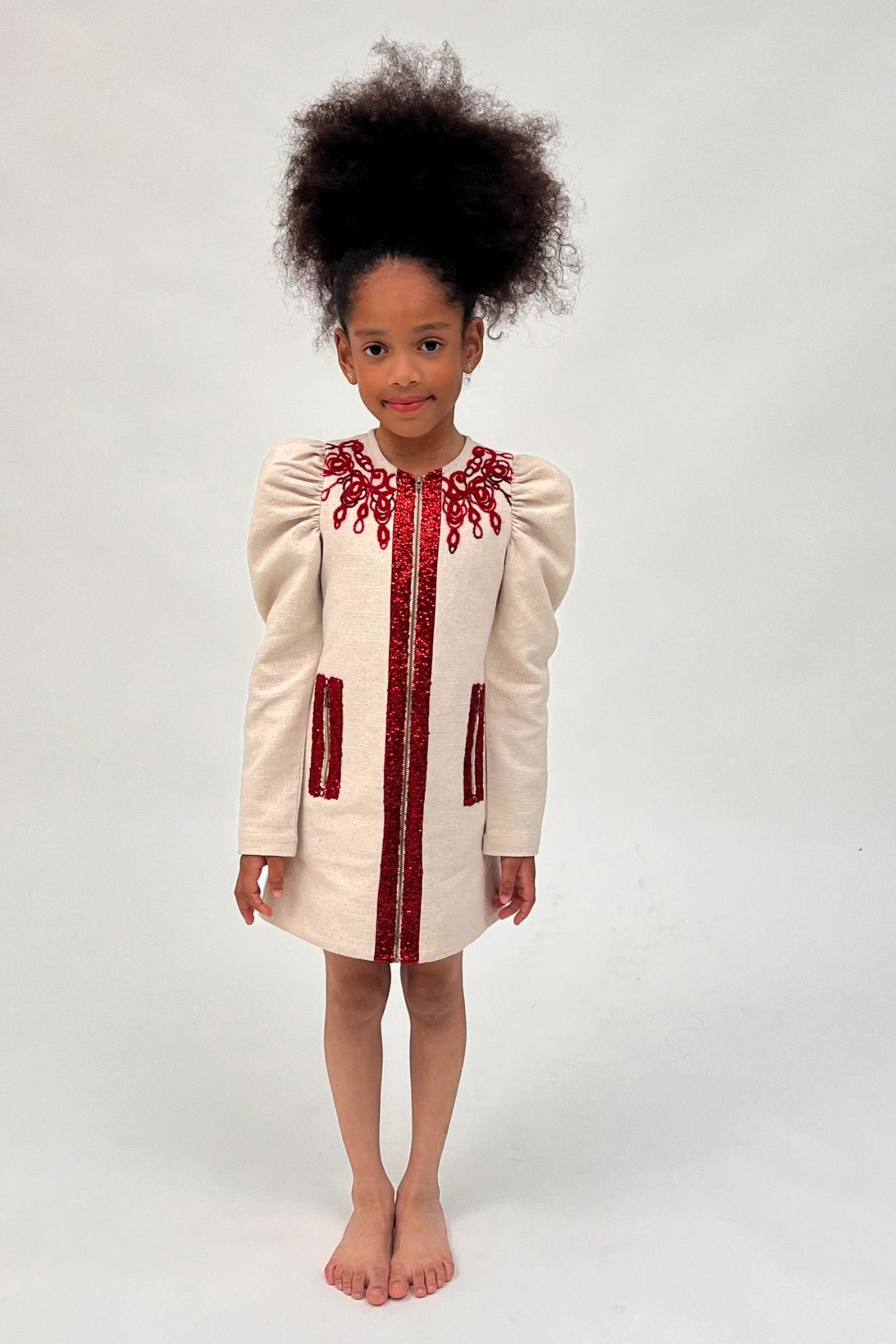 Dress with Red Sequins & Embroidery