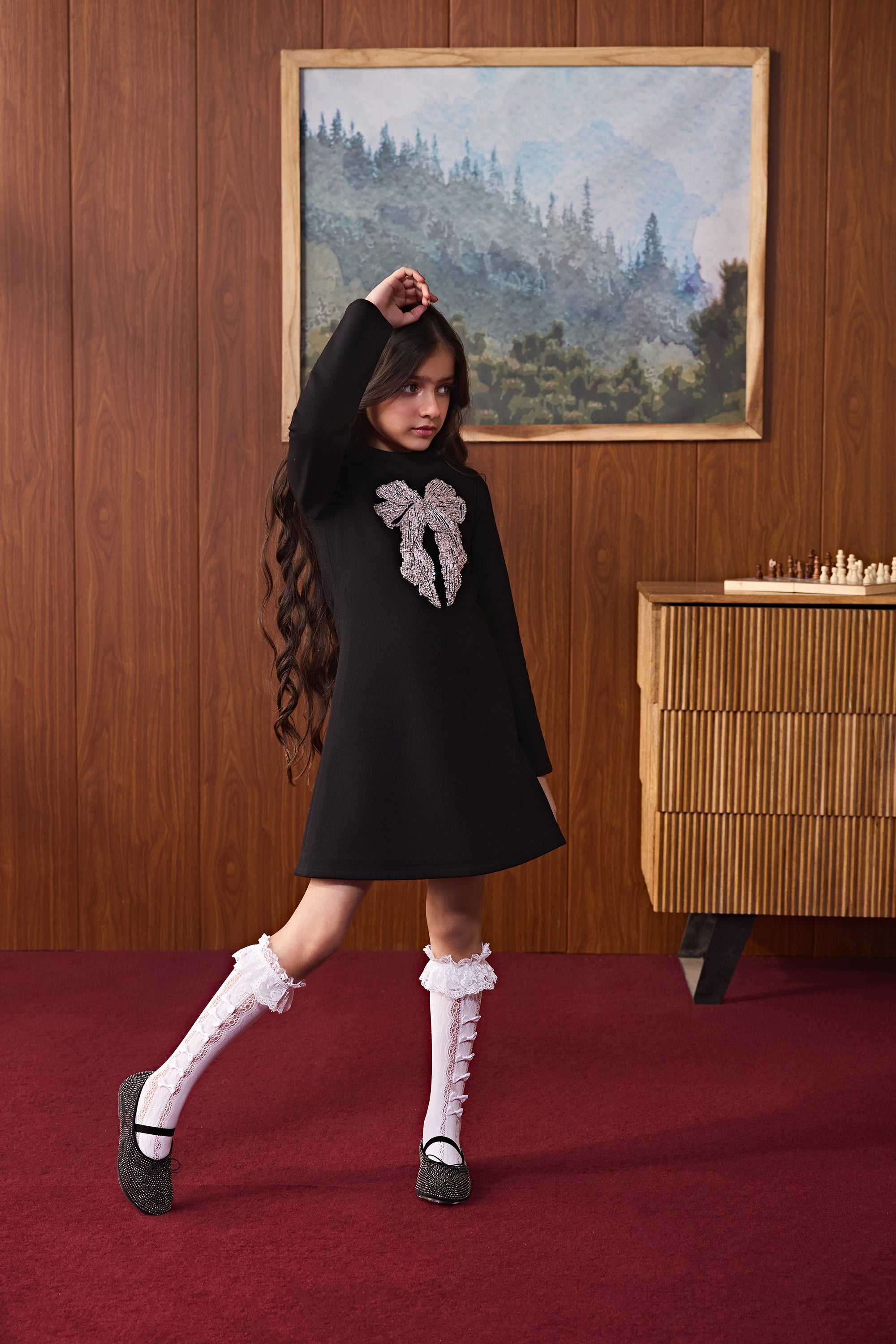 Black Sequin Bow Shift Dress