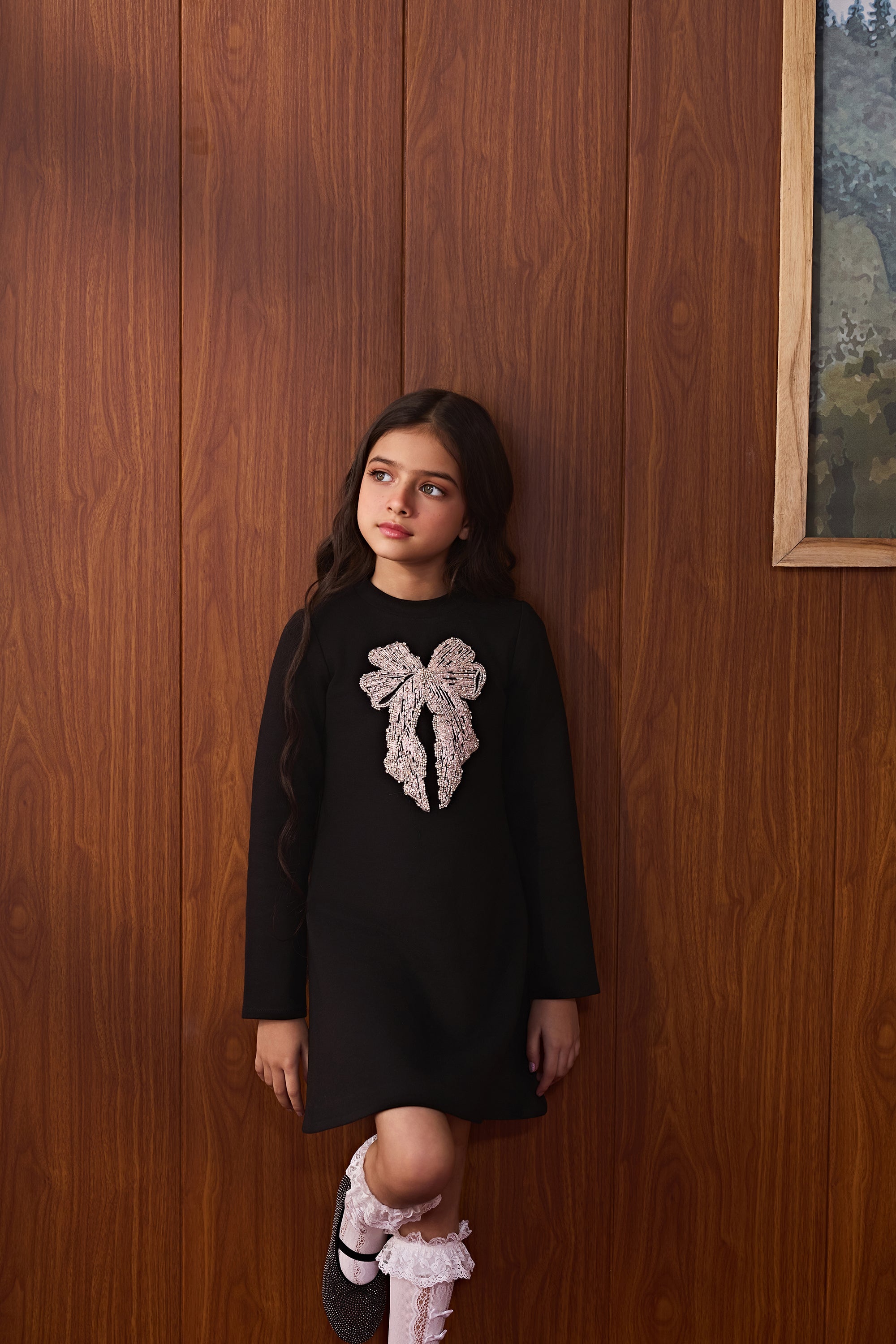 Black Sequin Bow Shift Dress