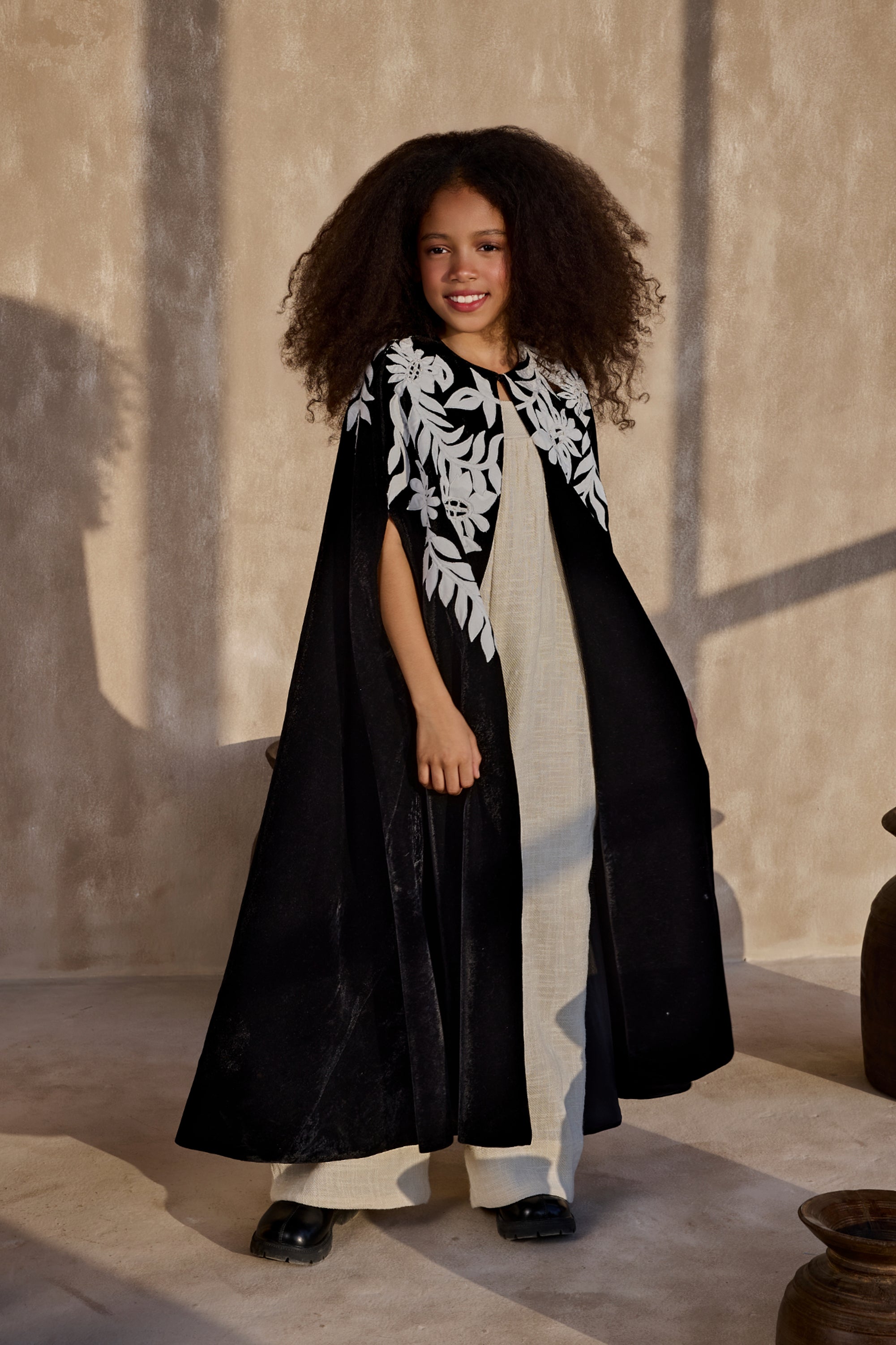 Arwa Cotton Jumpsuit with Zahira Black Long Cape