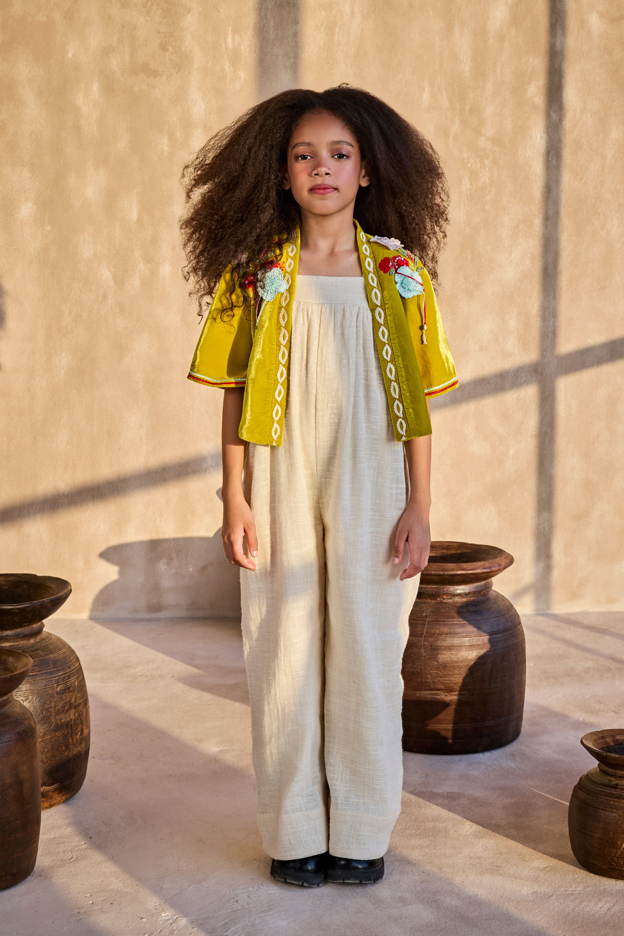 Arwa Cotton Jumpsuit with Erina Velvet Crop Jacket