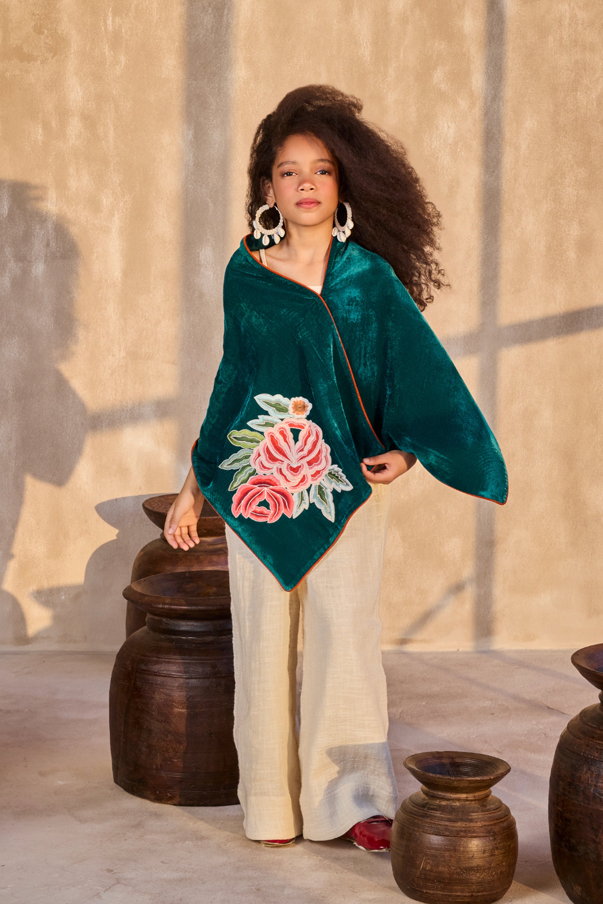 Arwa Cotton Jumpsuit with Nera Velvet Shawl