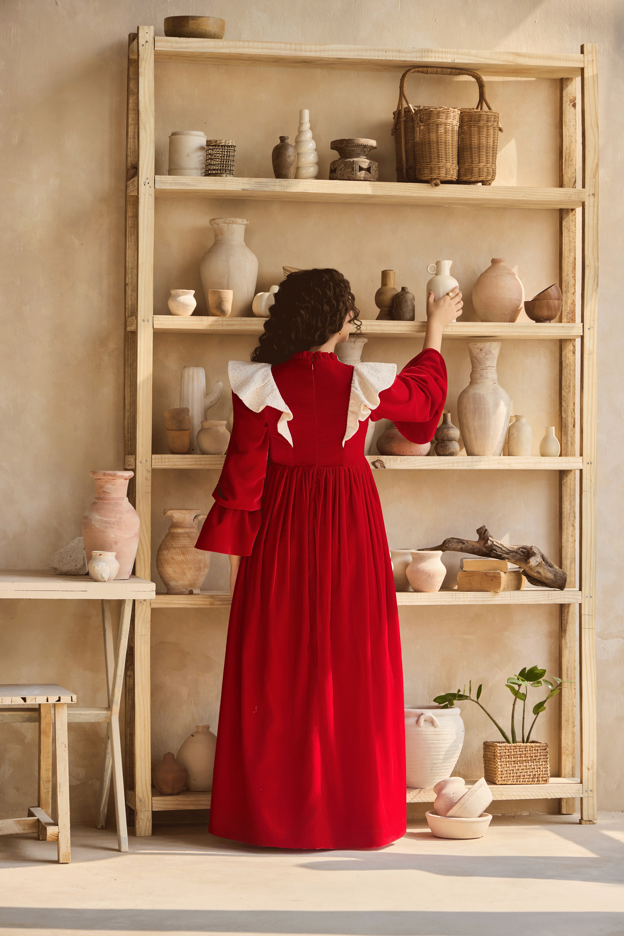 Narina Flower Red Velvet Dress