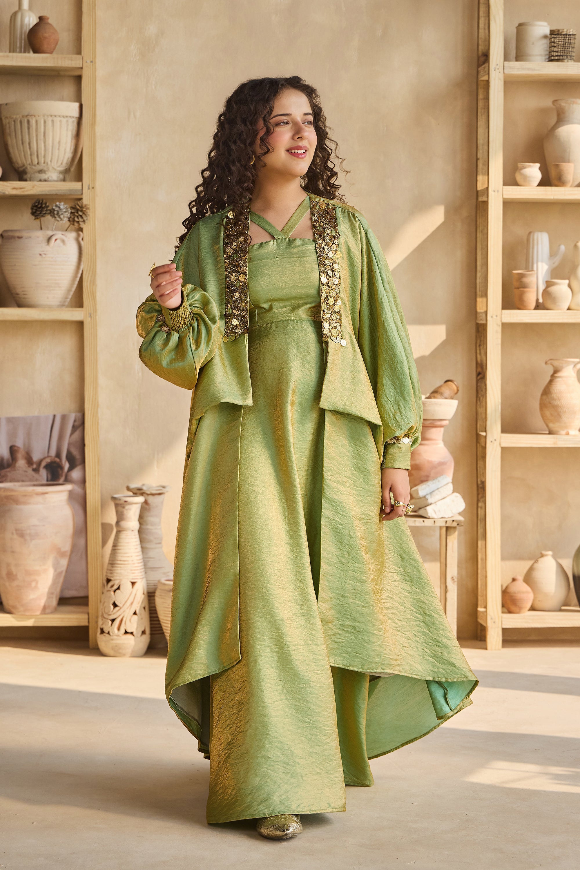Sage Shimmer Jacket with Dress (Set of 2)