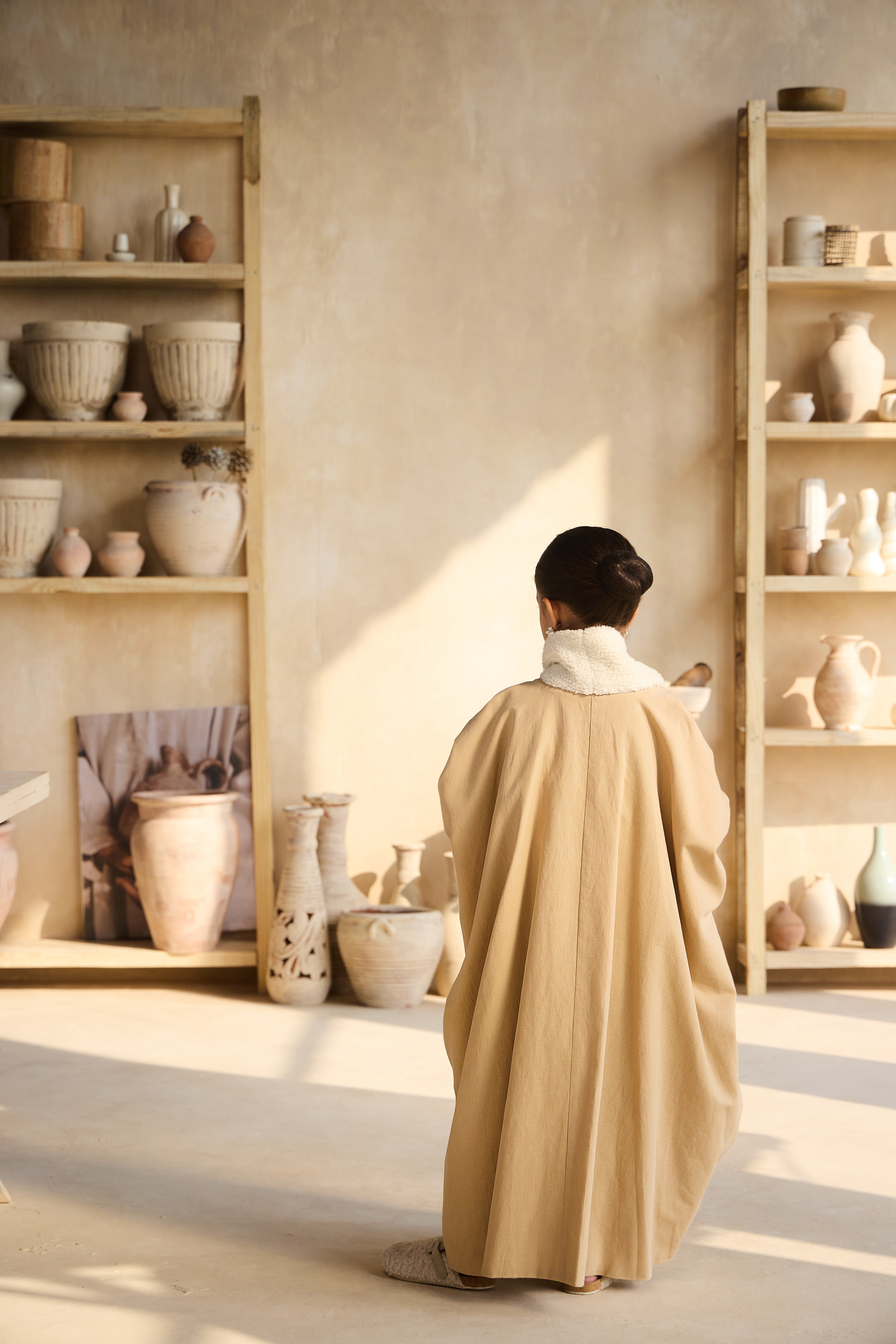 Varena Linen Cape with Fur Collar