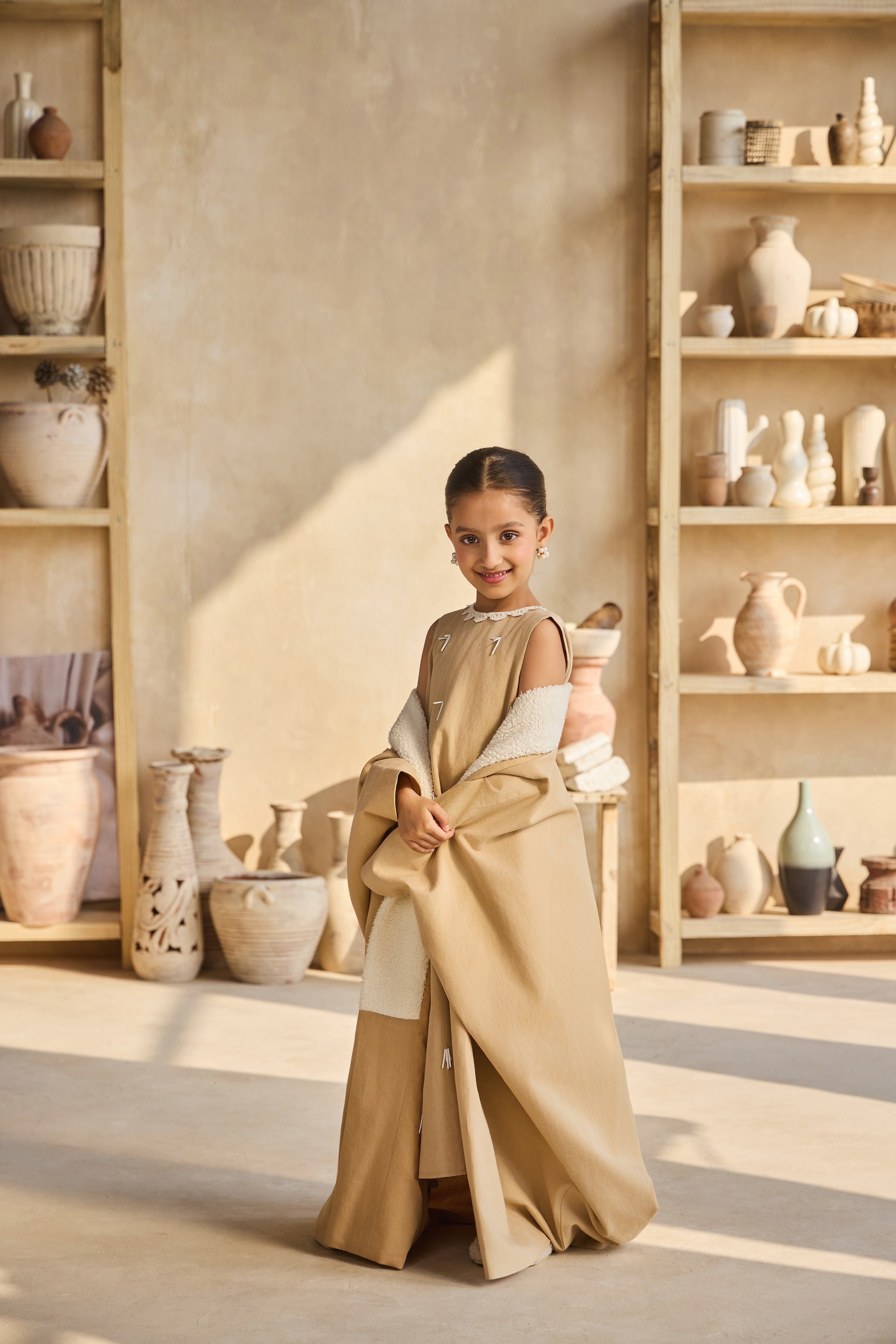 Afra Linen Dress & Varena Linen Cape with Fur Collar (Set of 2)