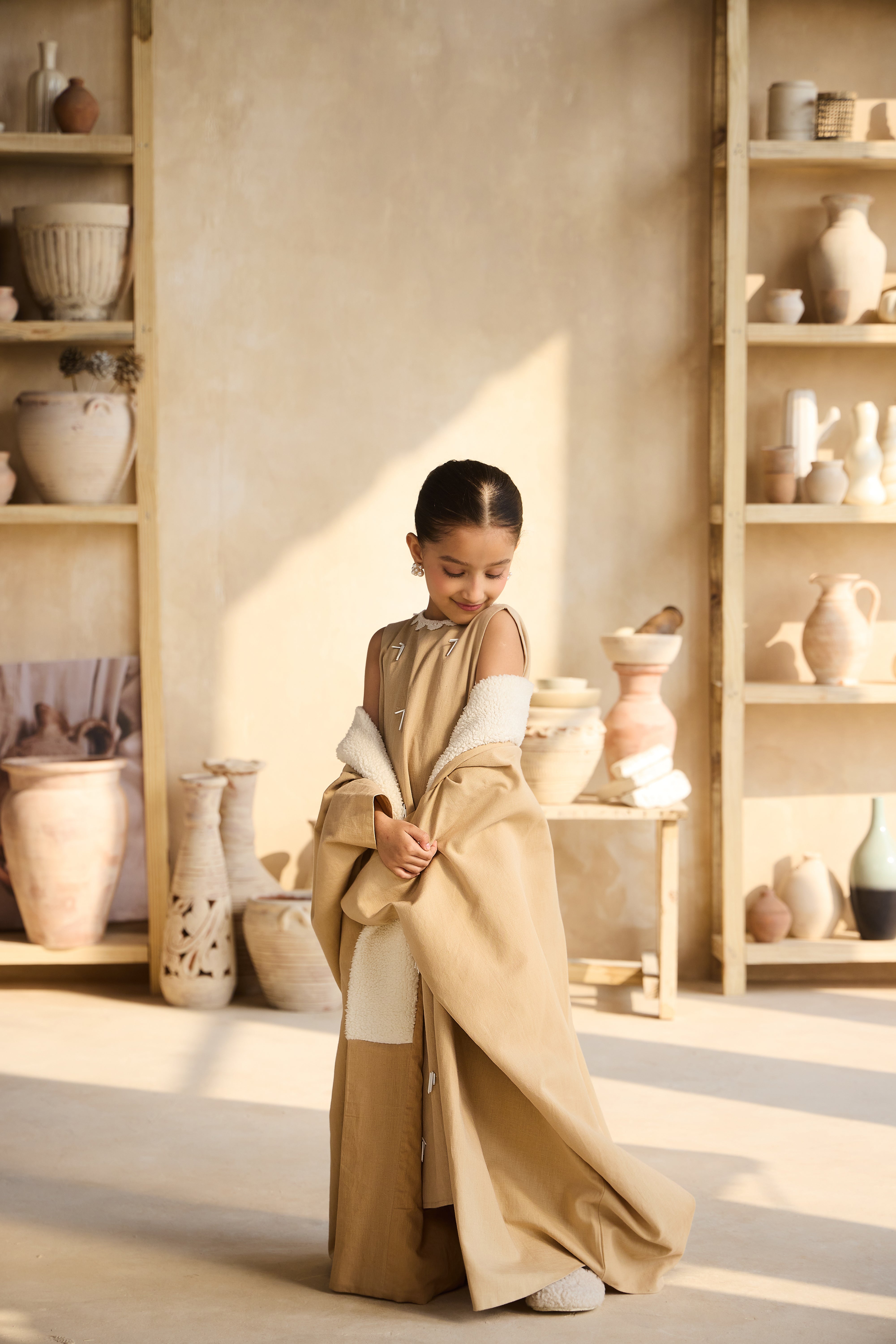 Afra Linen Dress & Varena Linen Cape with Fur Collar (Set of 2)