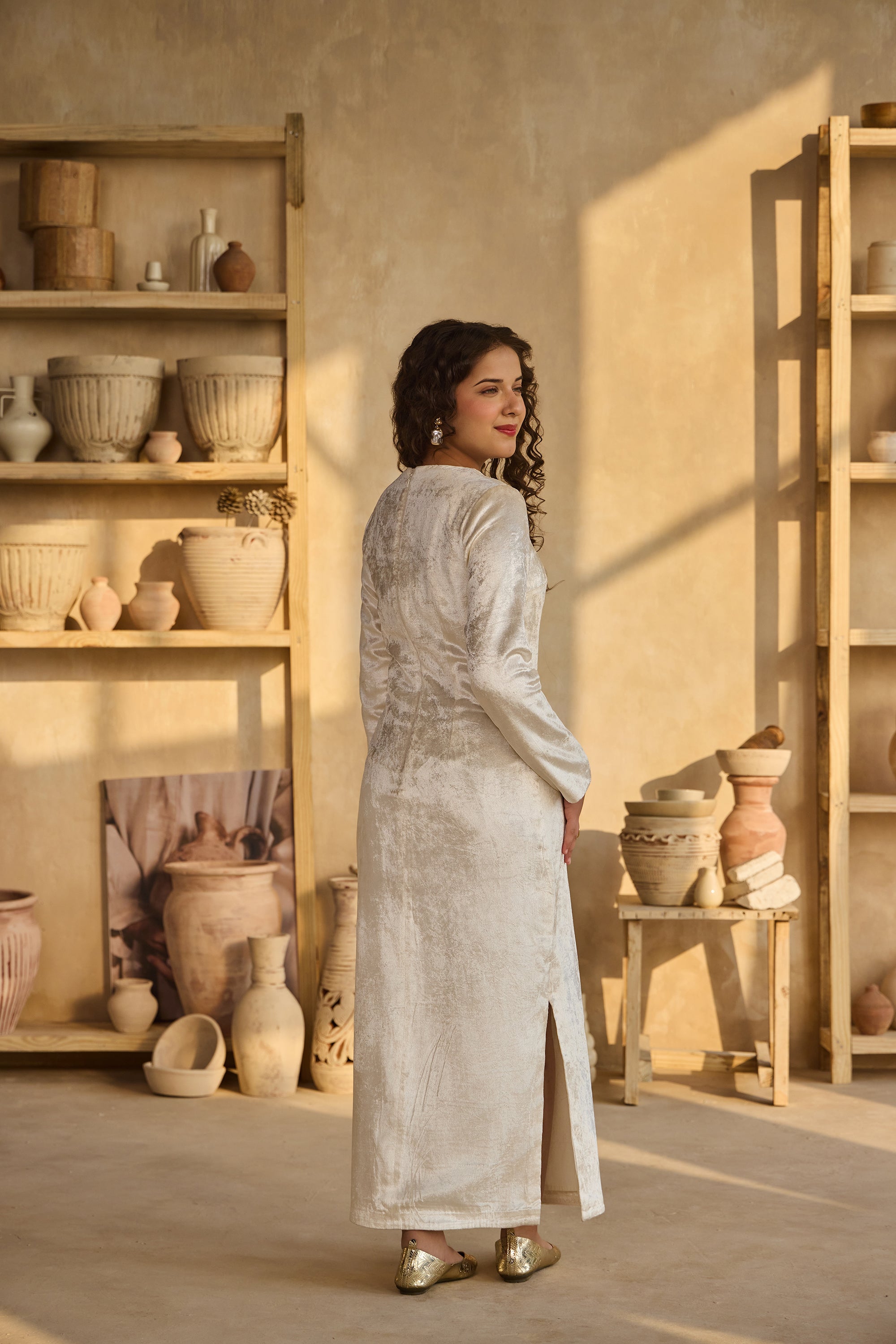 Serene Off White Dress with Scarf (Set of 2)