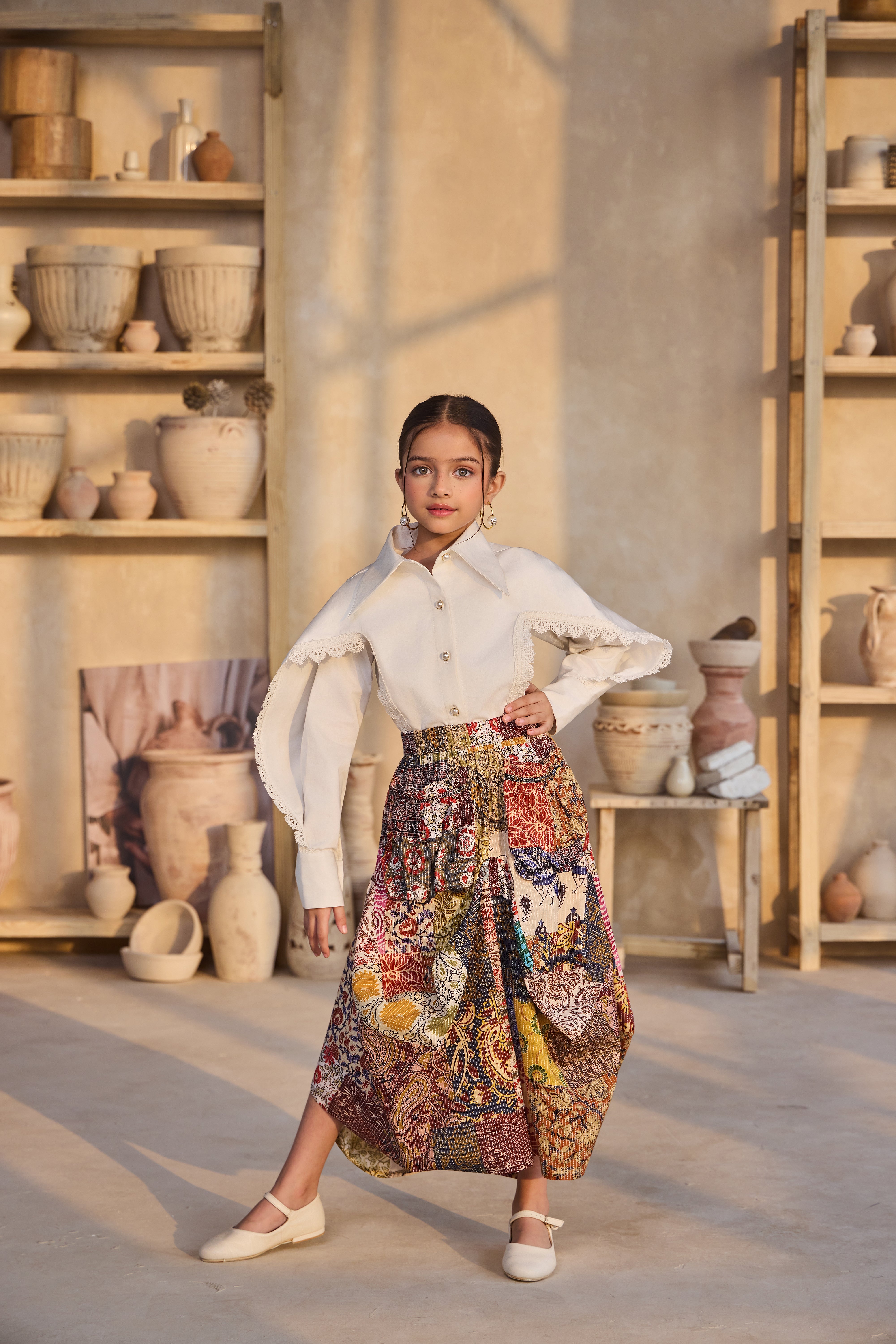 Inaya Lace Shirt with Mosaic Dhoti Skirt (Set of 2)