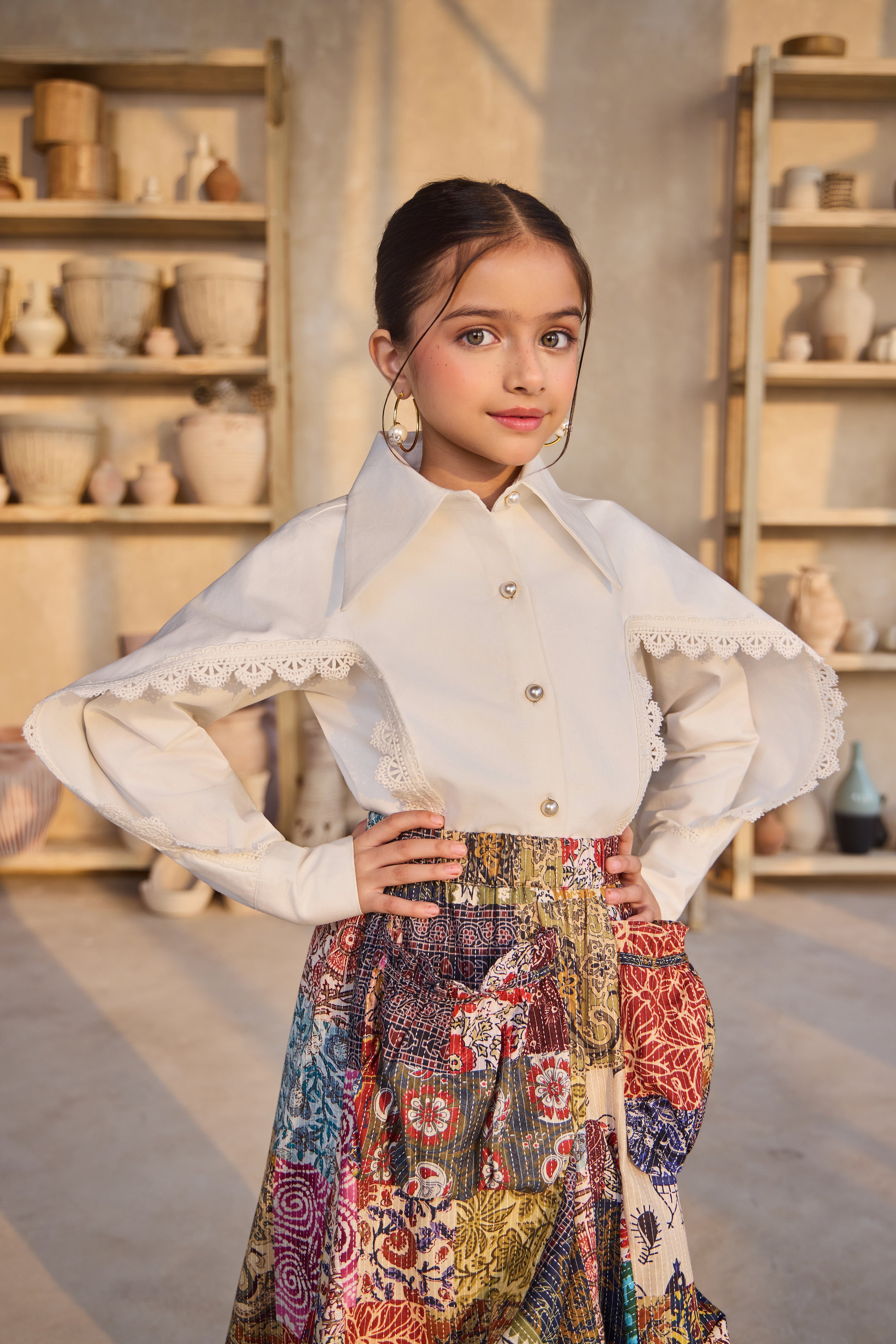 Inaya Lace Shirt with Mosaic Dhoti Skirt (Set of 2)