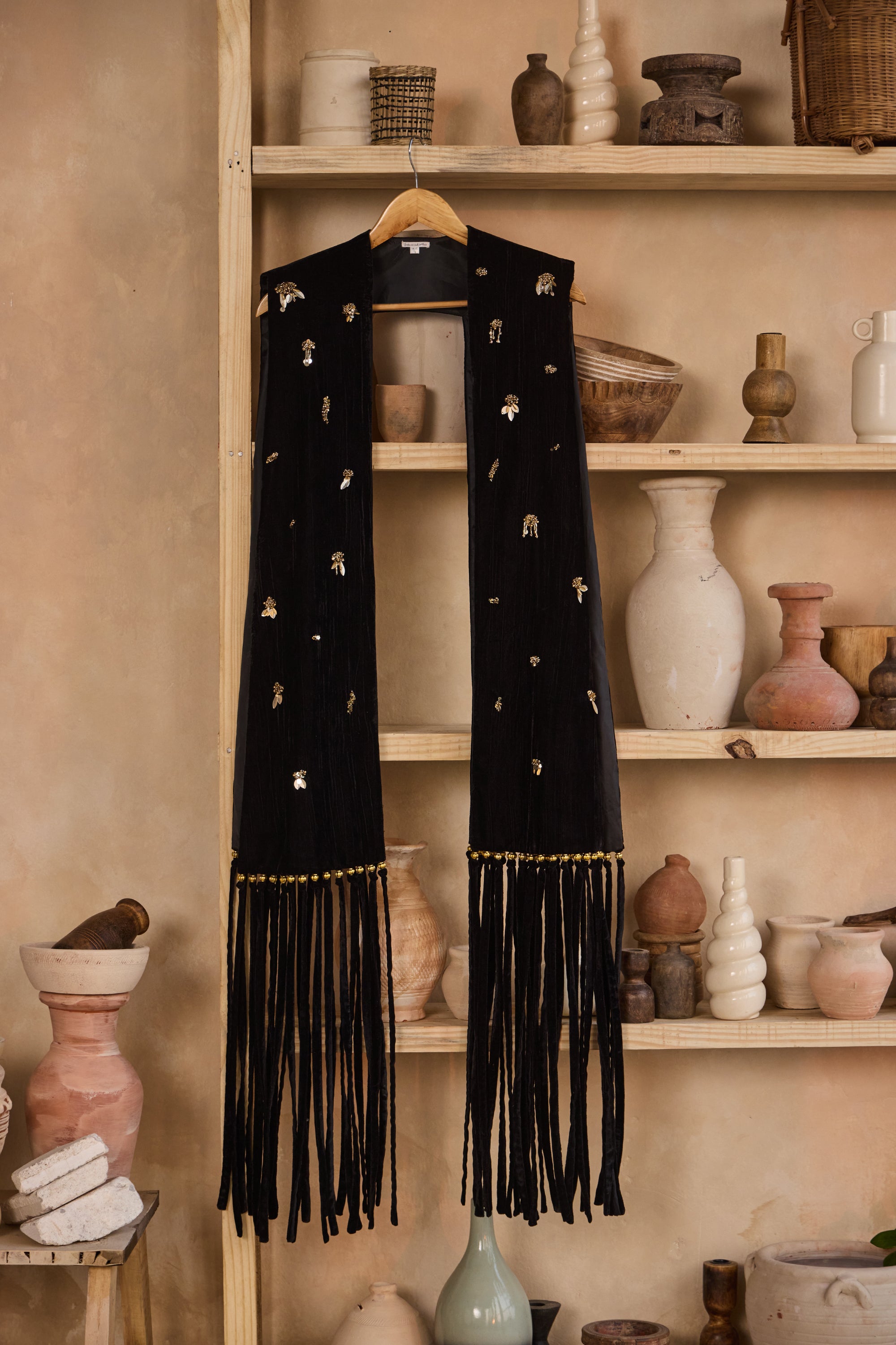 Alaida Black Fringe Cape