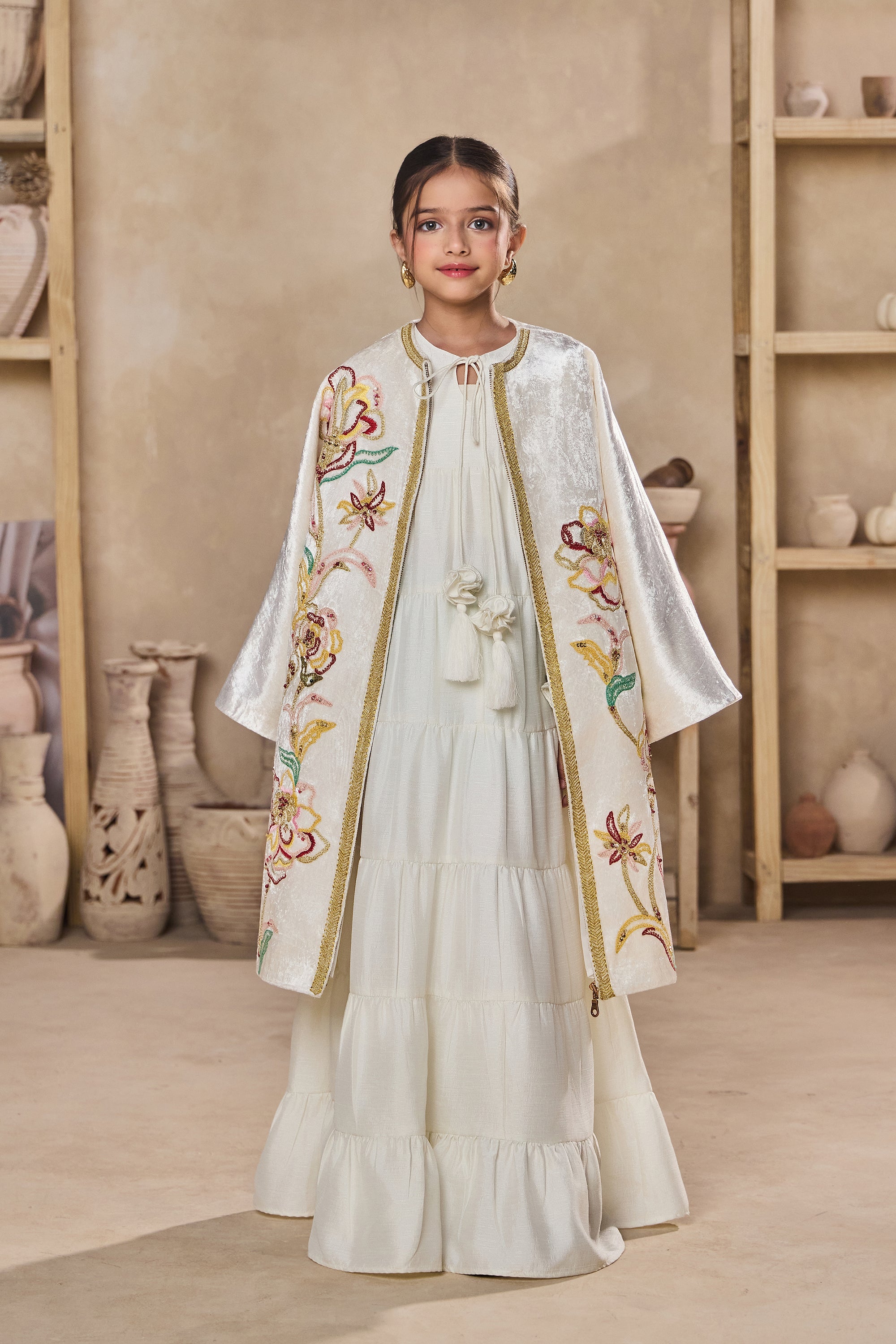 Maliah Jacket with Jasira Off White Rose Jalabiya