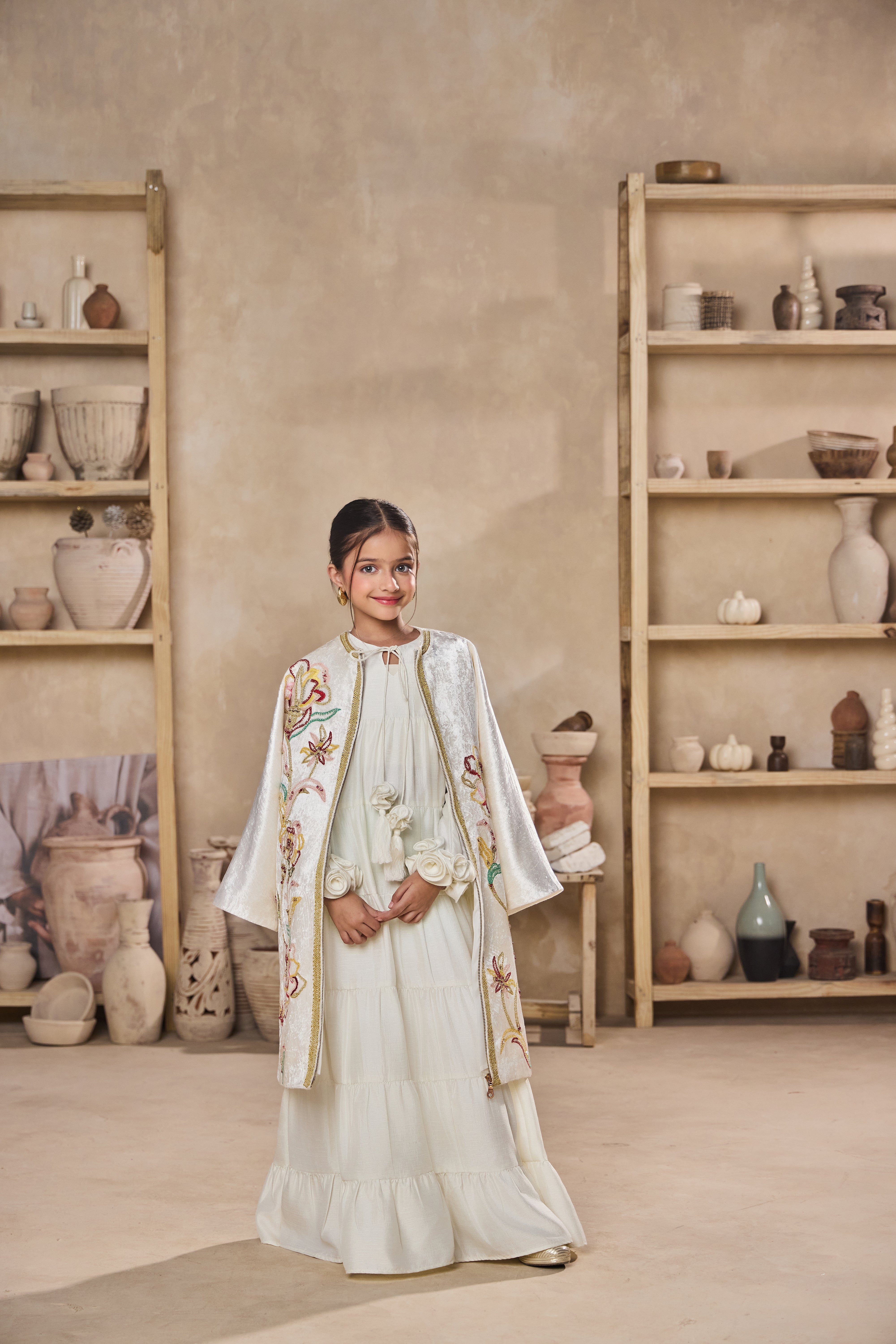 Maliah Jacket with Jasira Off White Rose Jalabiya