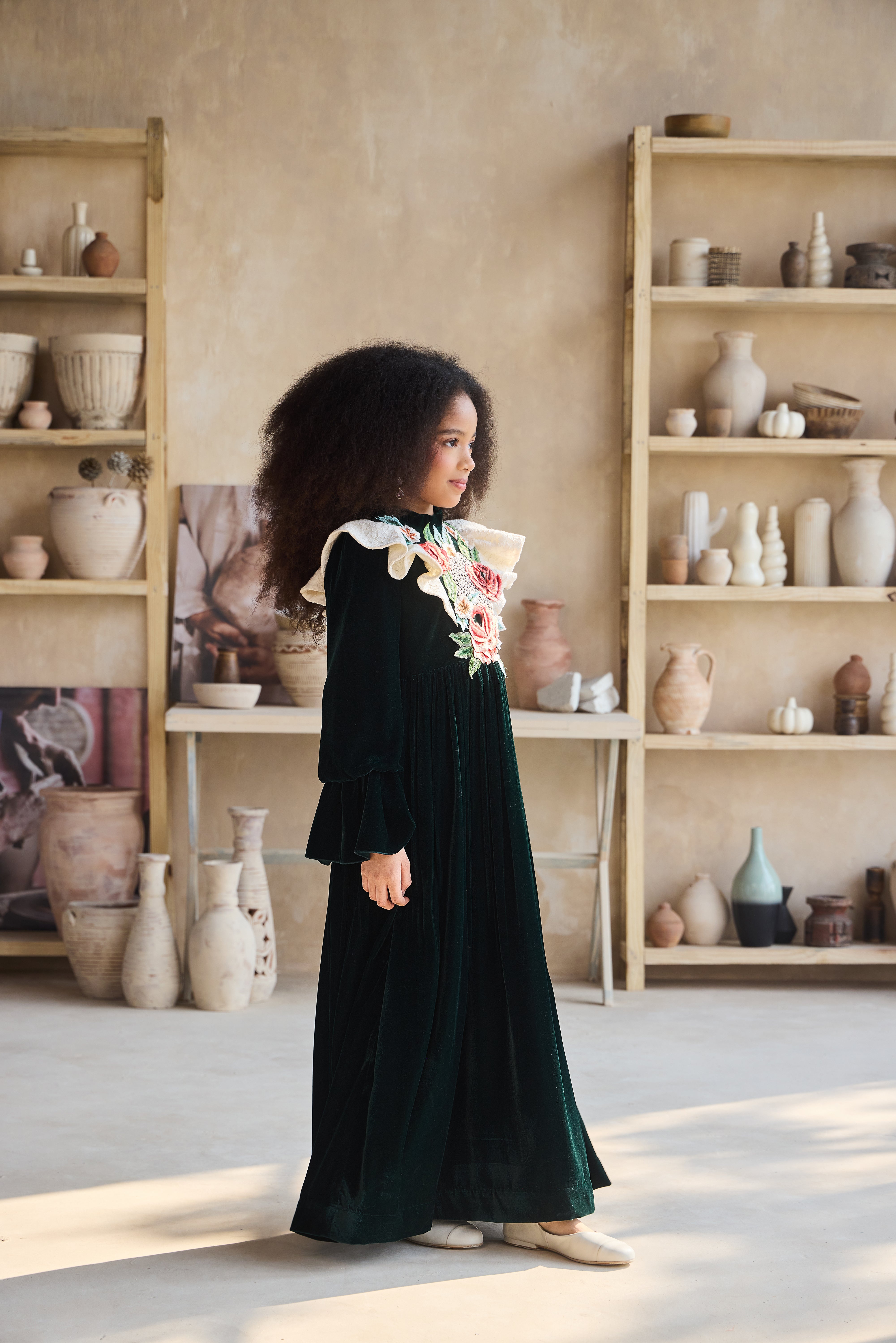 Narina Flower Green Velvet Dress