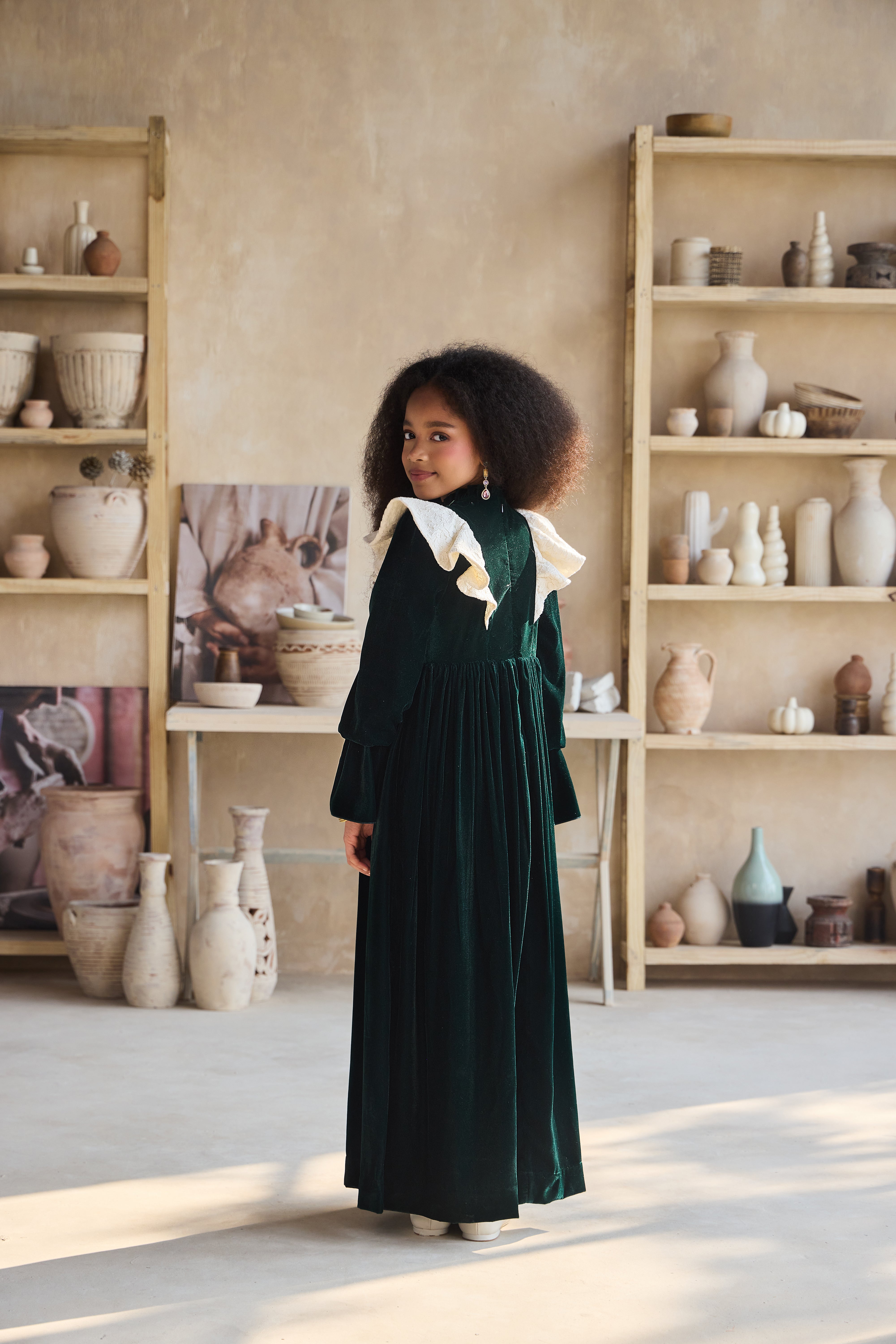 Narina Flower Green Velvet Dress