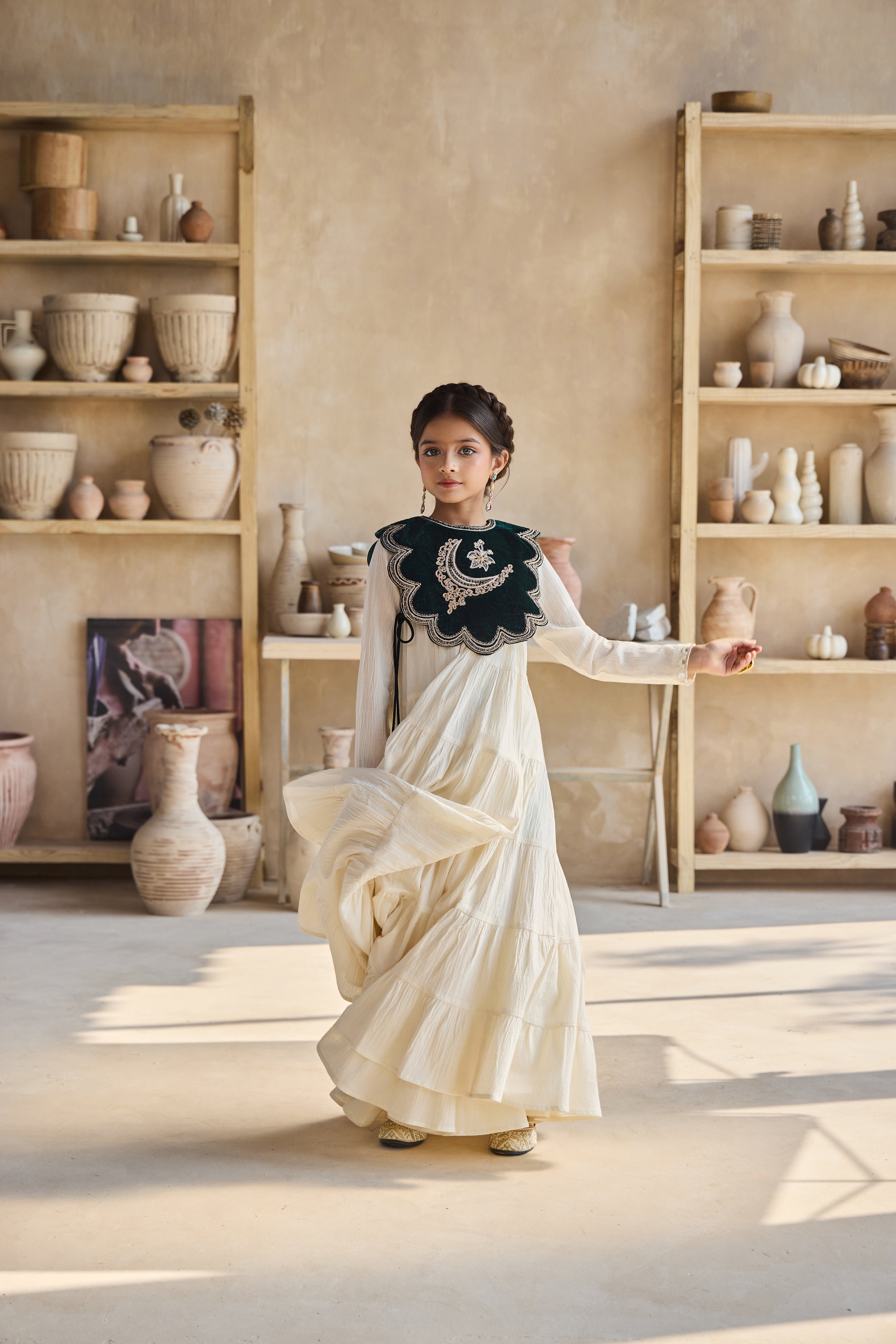 Emerina Dark Green Cape with Cia Full Sleeves Jalabiya (Set of 2)