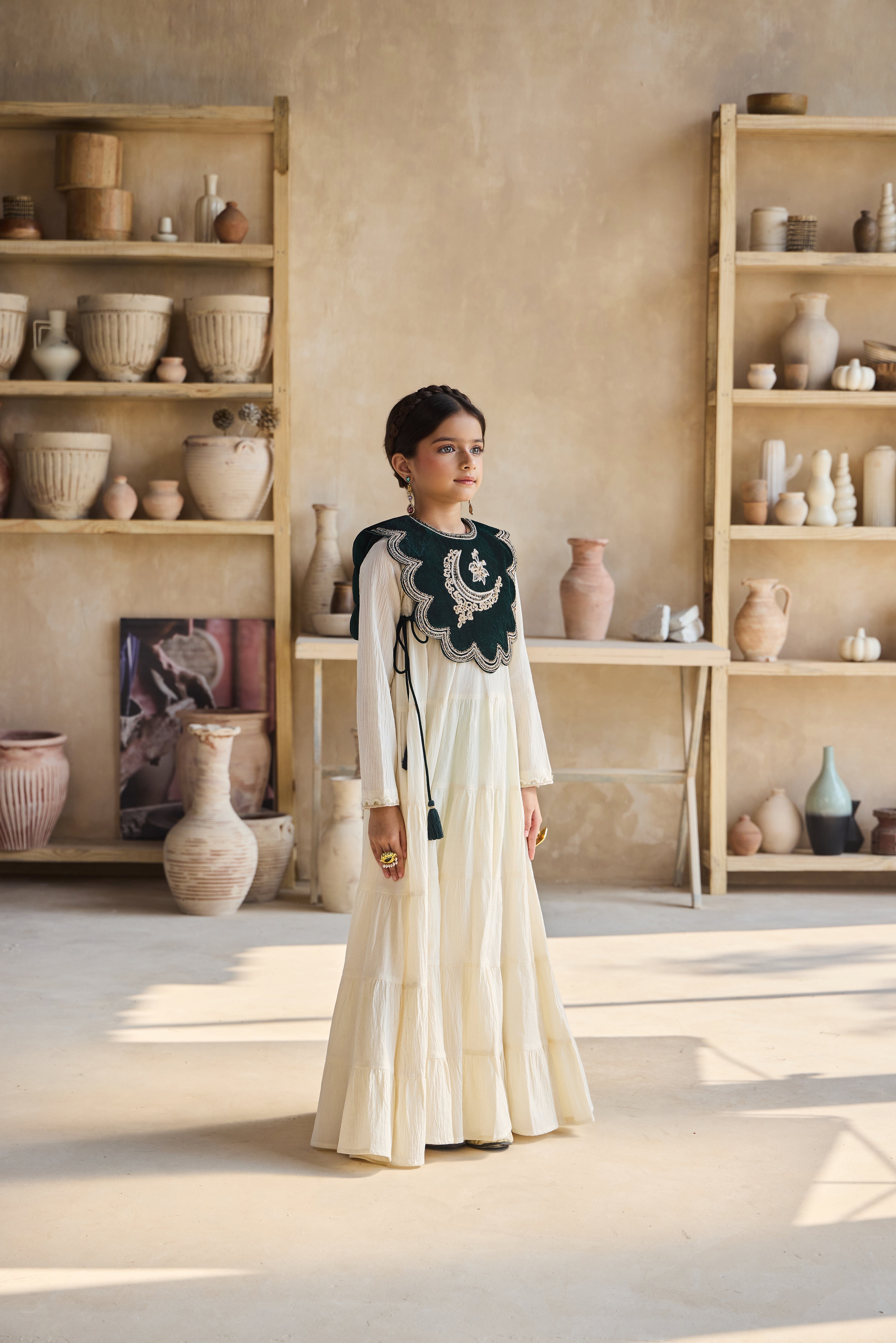 Emerina Dark Green Cape with Cia Full Sleeves Jalabiya (Set of 2)