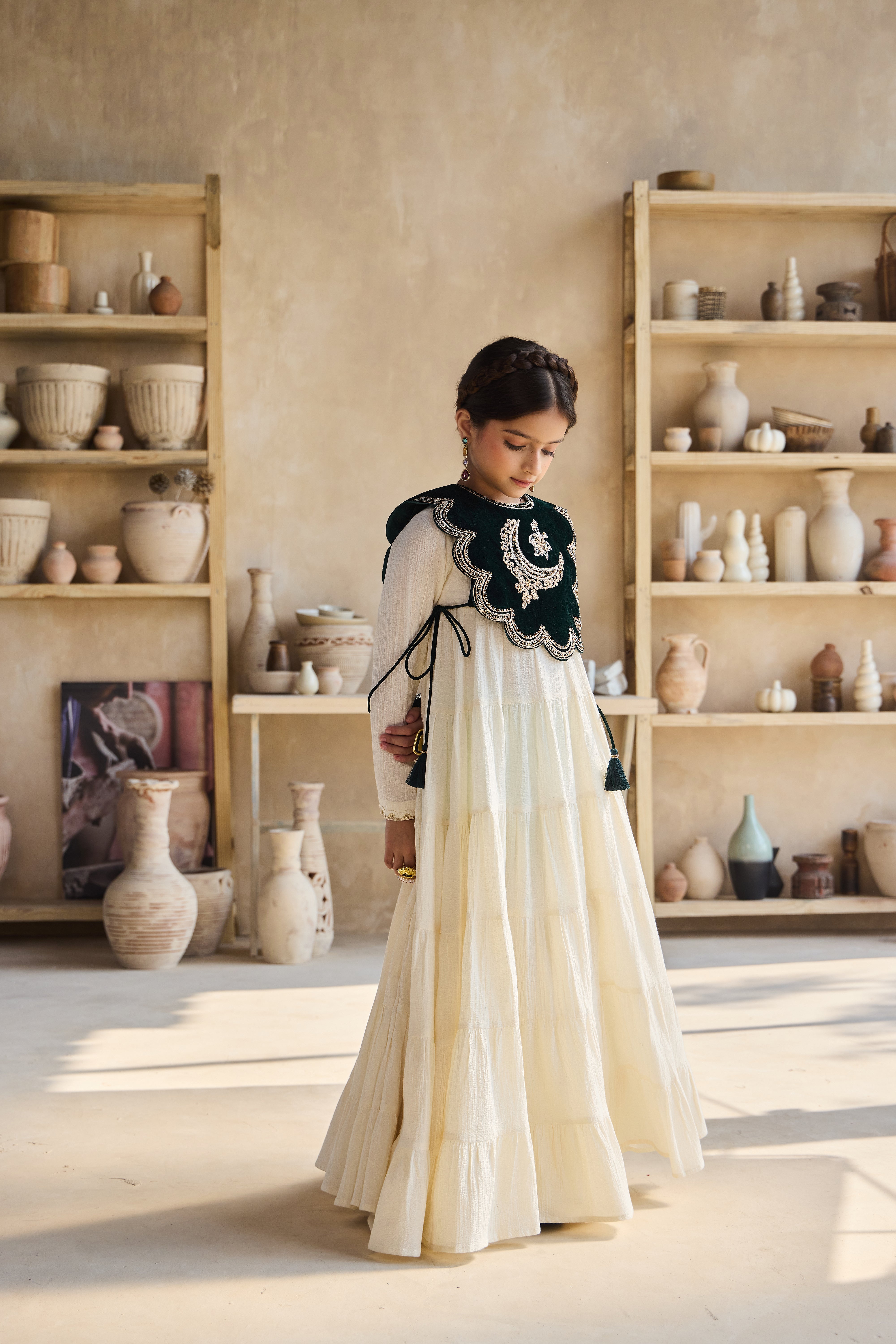 Emerina Dark Green Cape with Cia Full Sleeves Jalabiya (Set of 2)