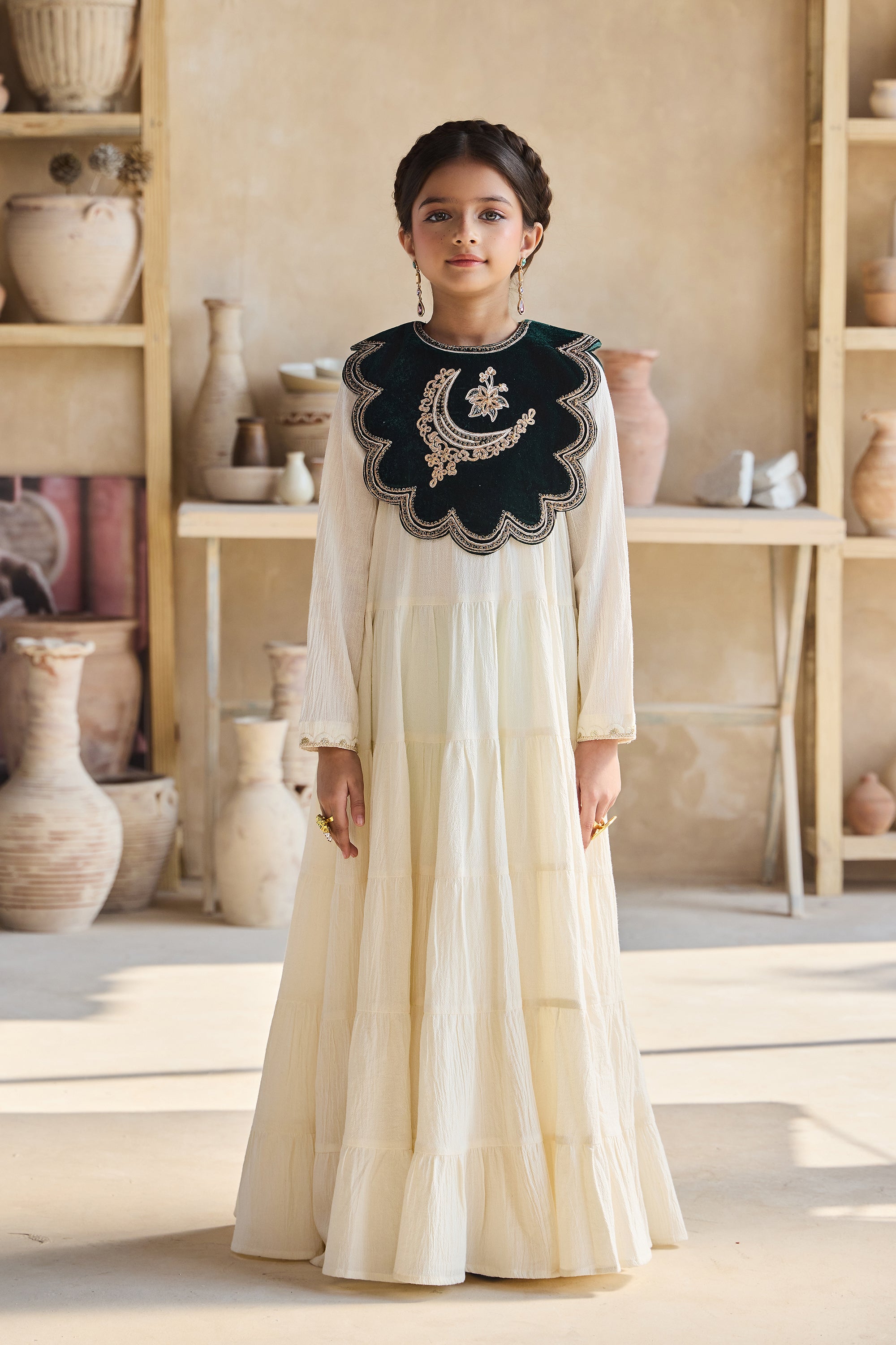 Emerina Dark Green Cape with Cia Full Sleeves Jalabiya (Set of 2)