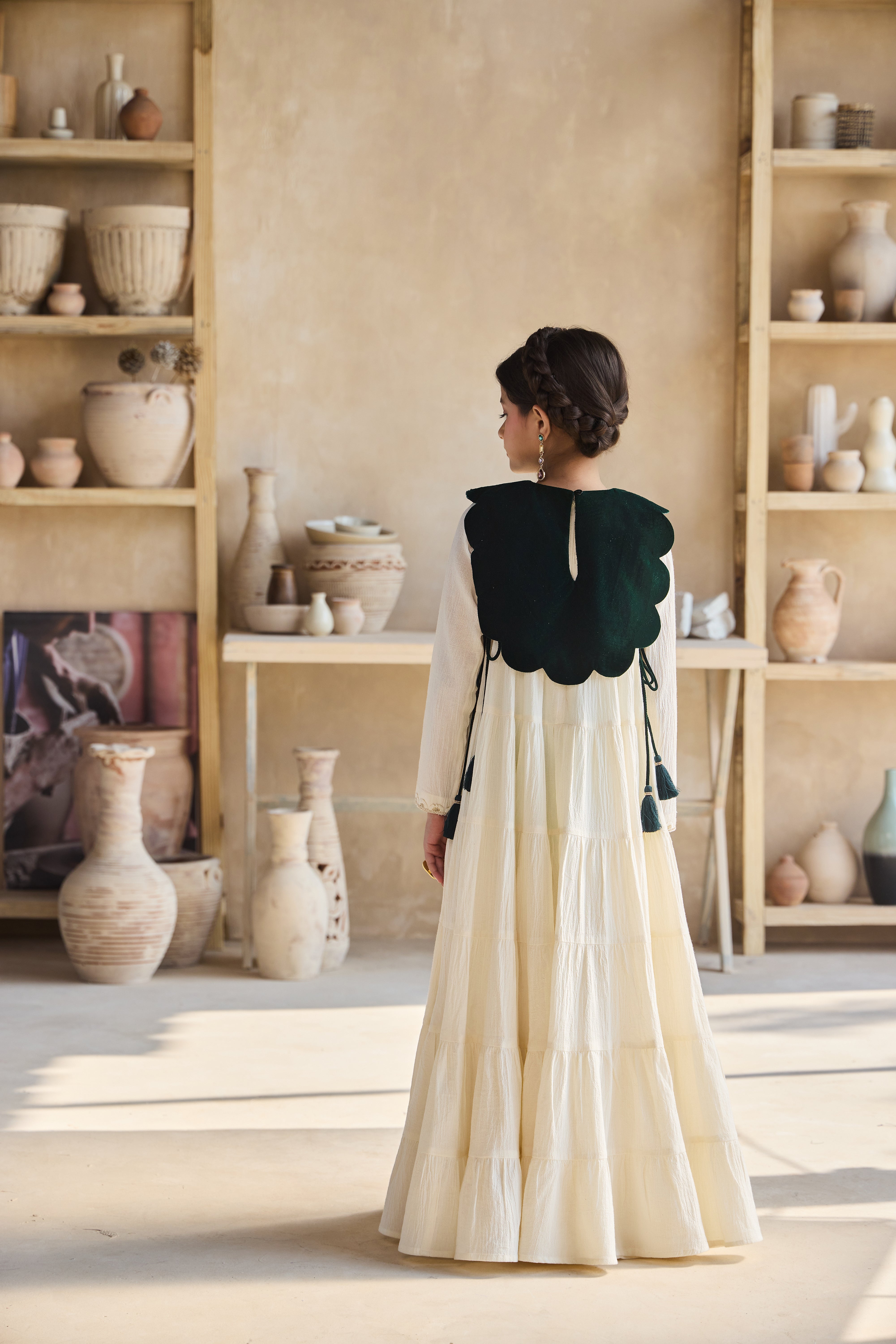 Emerina Dark Green Cape with Cia Full Sleeves Jalabiya (Set of 2)