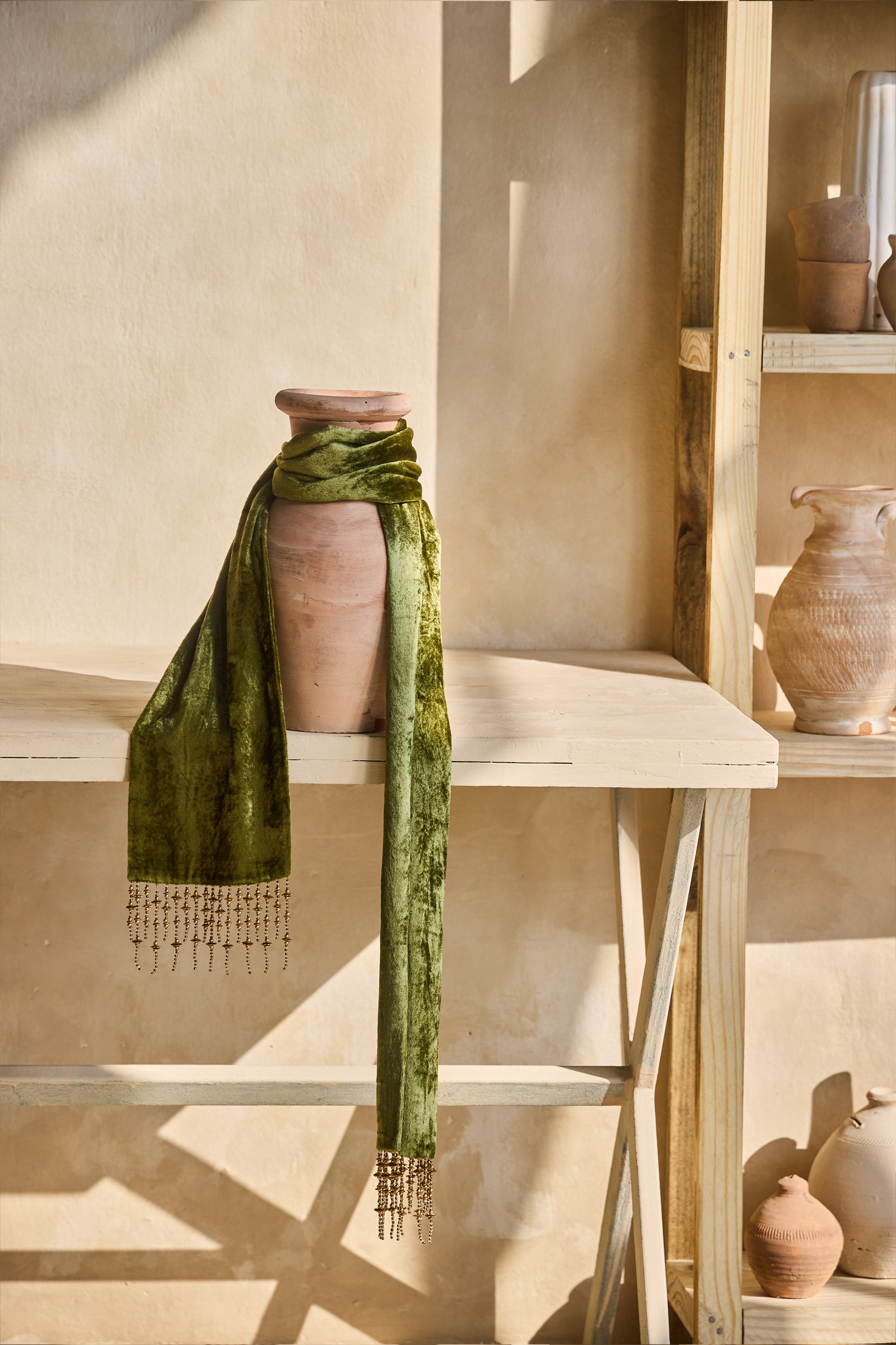 Olive Green Tassel Scarf