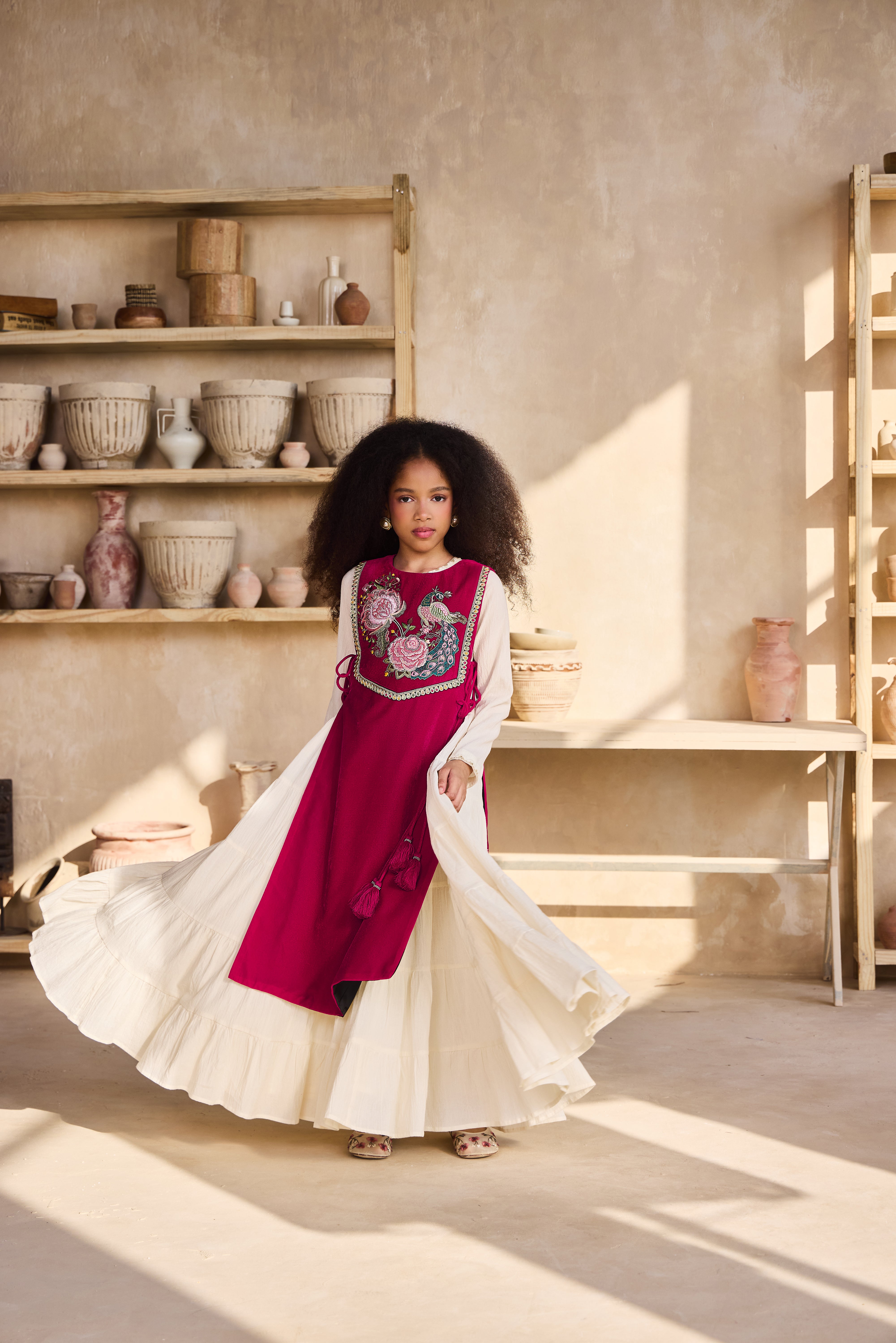 Falak Peacock Cape with Cia Full Sleeves Jalabiya (Set of 2)