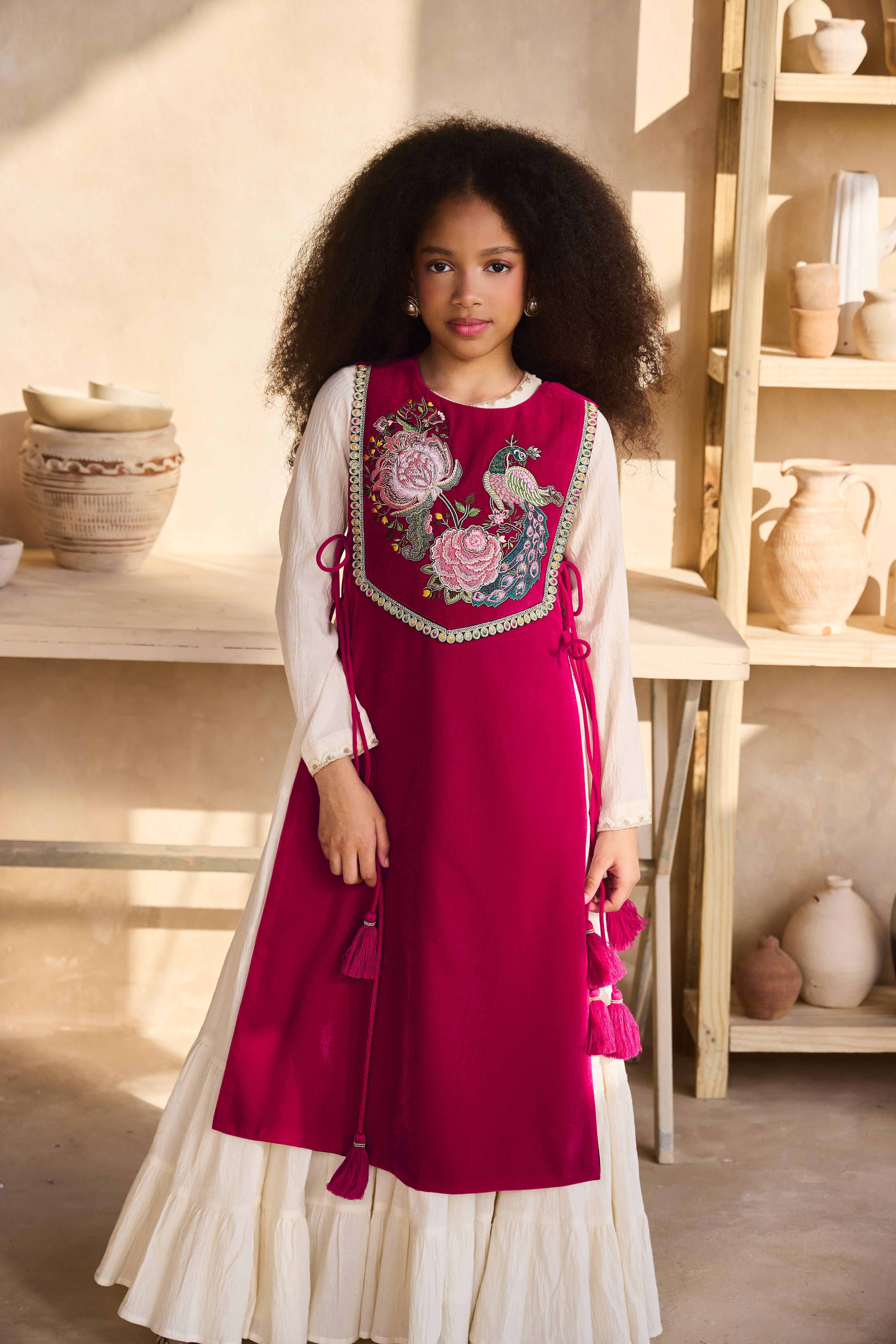 Falak Peacock Cape with Cia Full Sleeves Jalabiya (Set of 2)