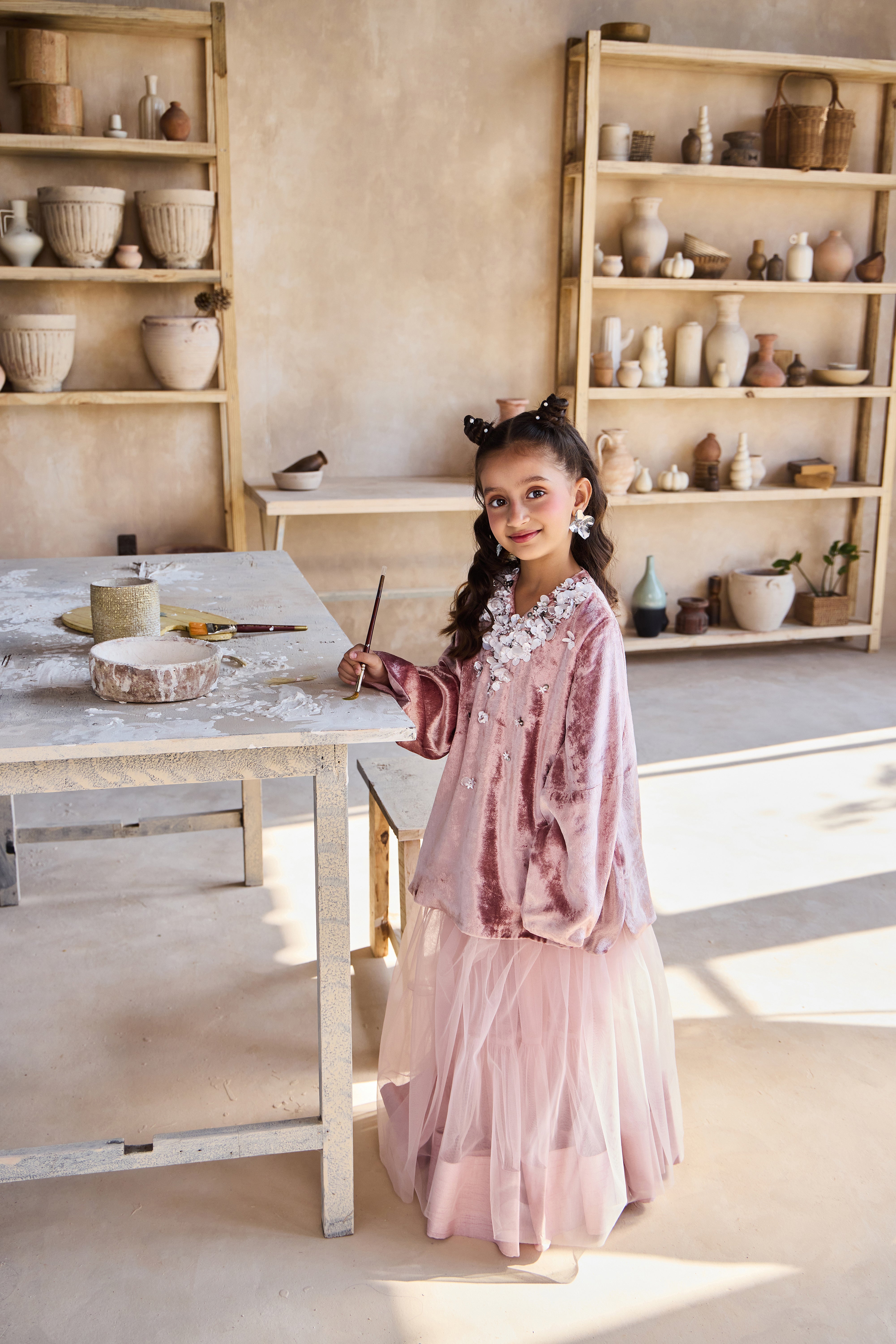 Iyana Dusty Pink Top with Skirt (Set of 2)