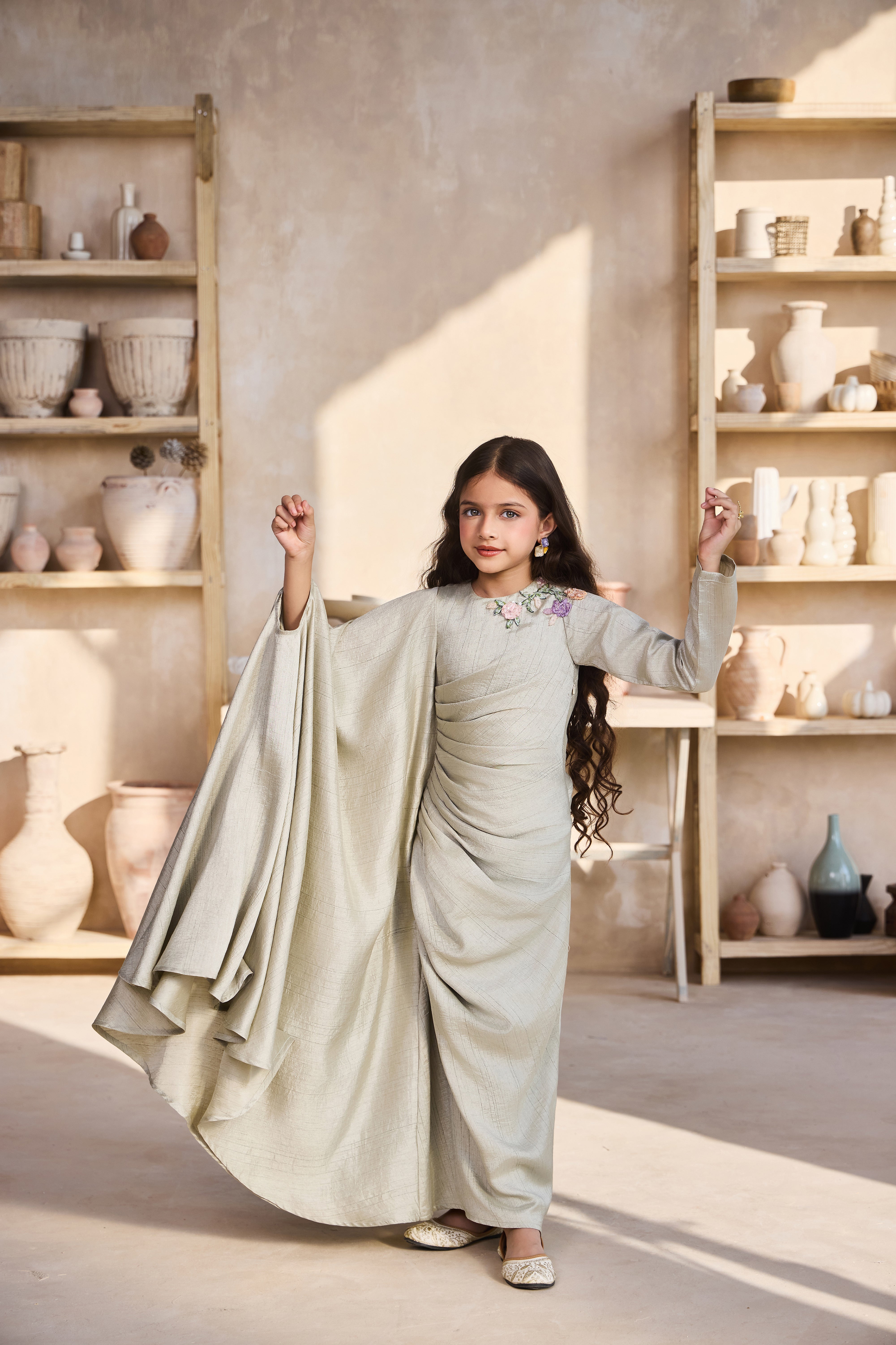 Ferish Drape Pista Green Dress