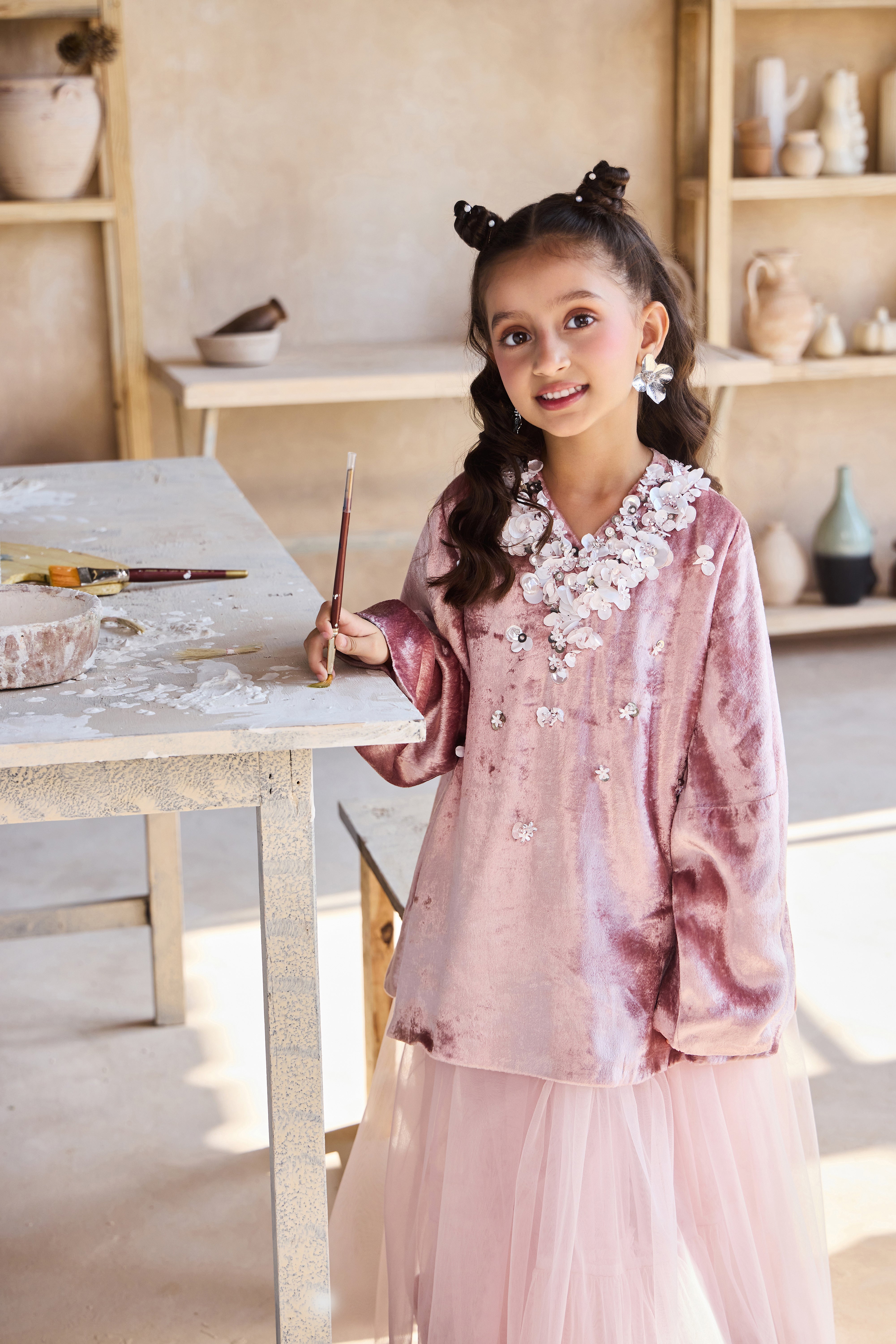 Iyana Dusty Pink Top with Skirt (Set of 2)