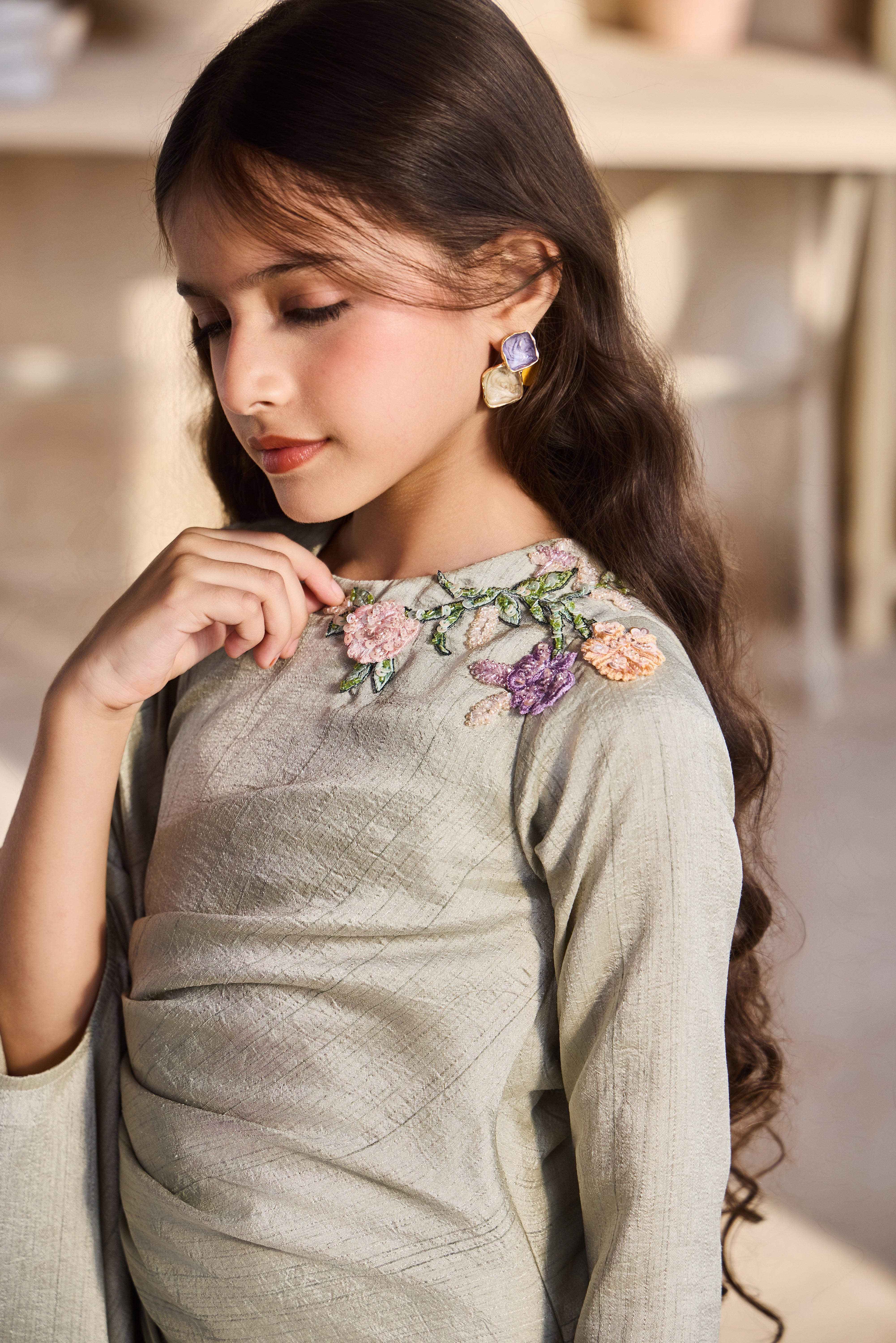 Ferish Drape Pista Green Dress