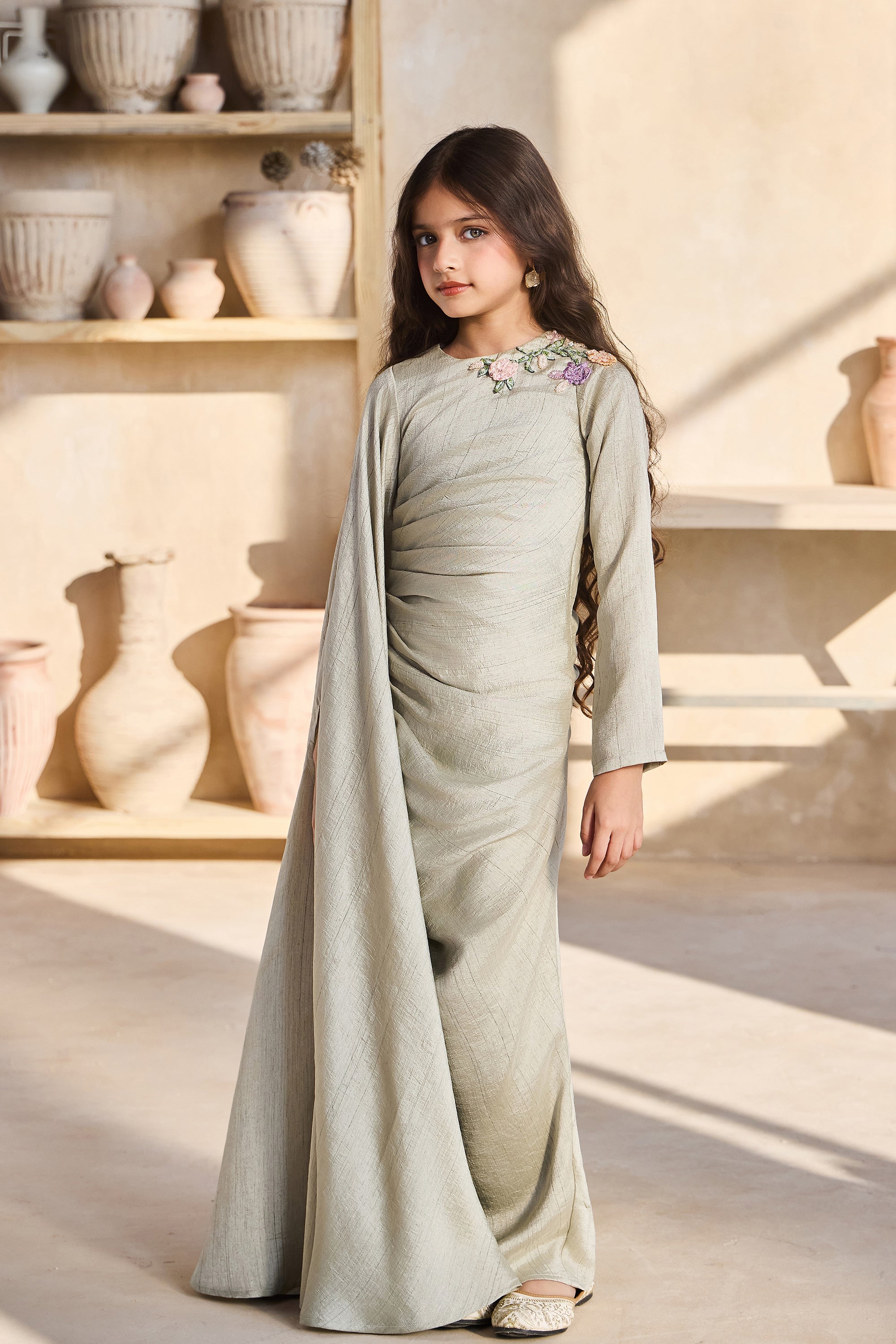 Ferish Drape Pista Green Dress