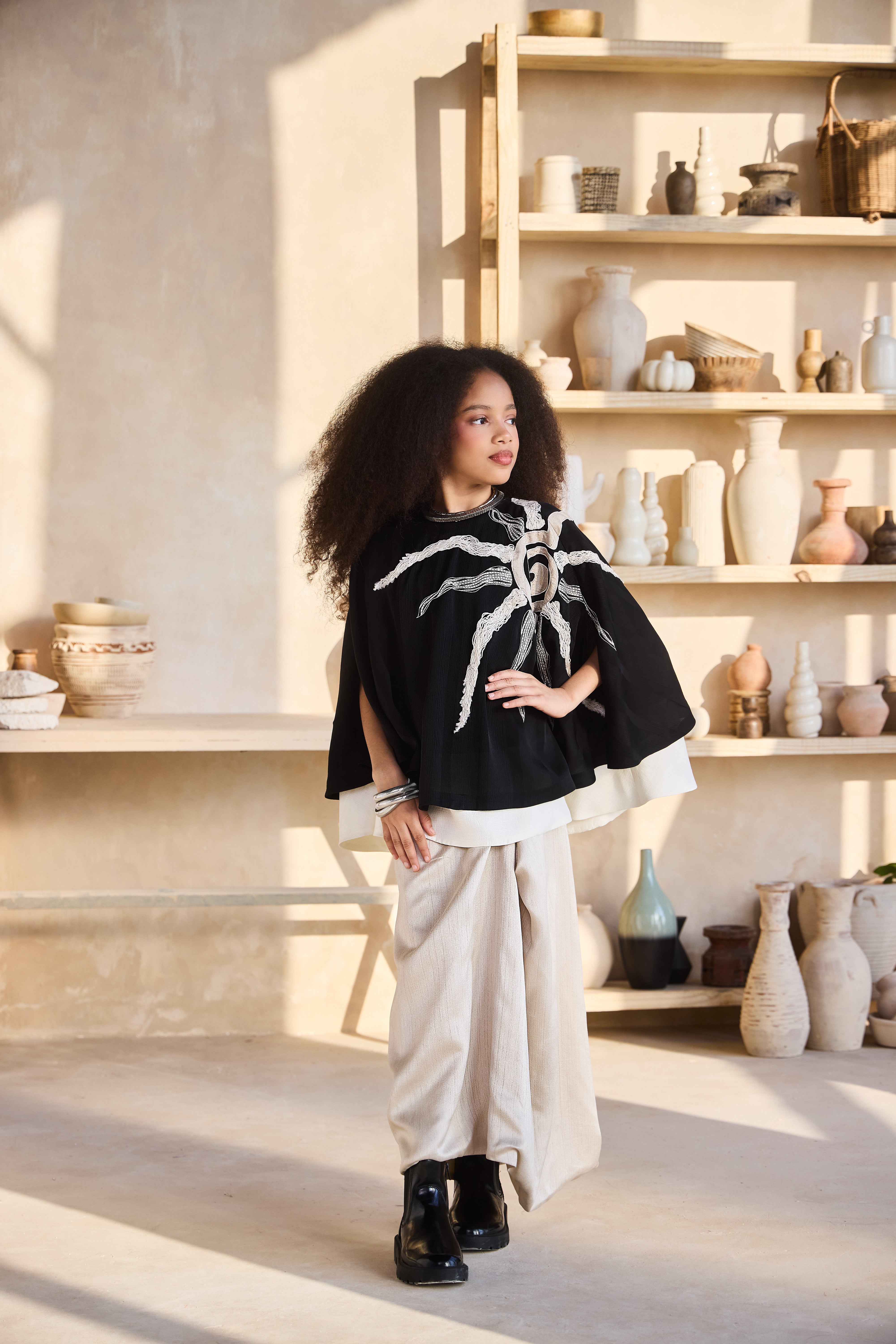 Marisol Black Cape with Beige Drape Skirt (Set of 2)