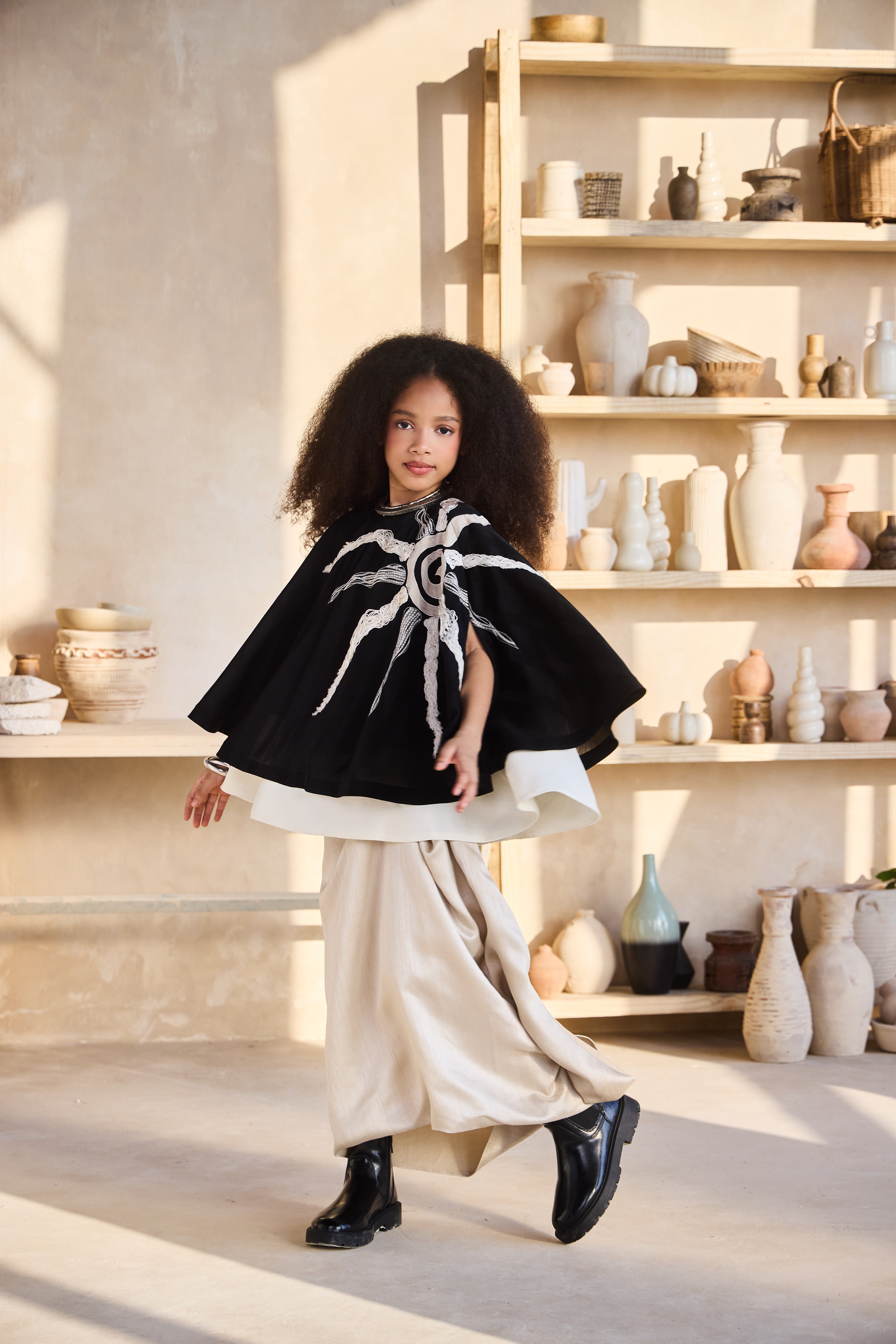 Marisol Black Cape with Beige Drape Skirt (Set of 2)