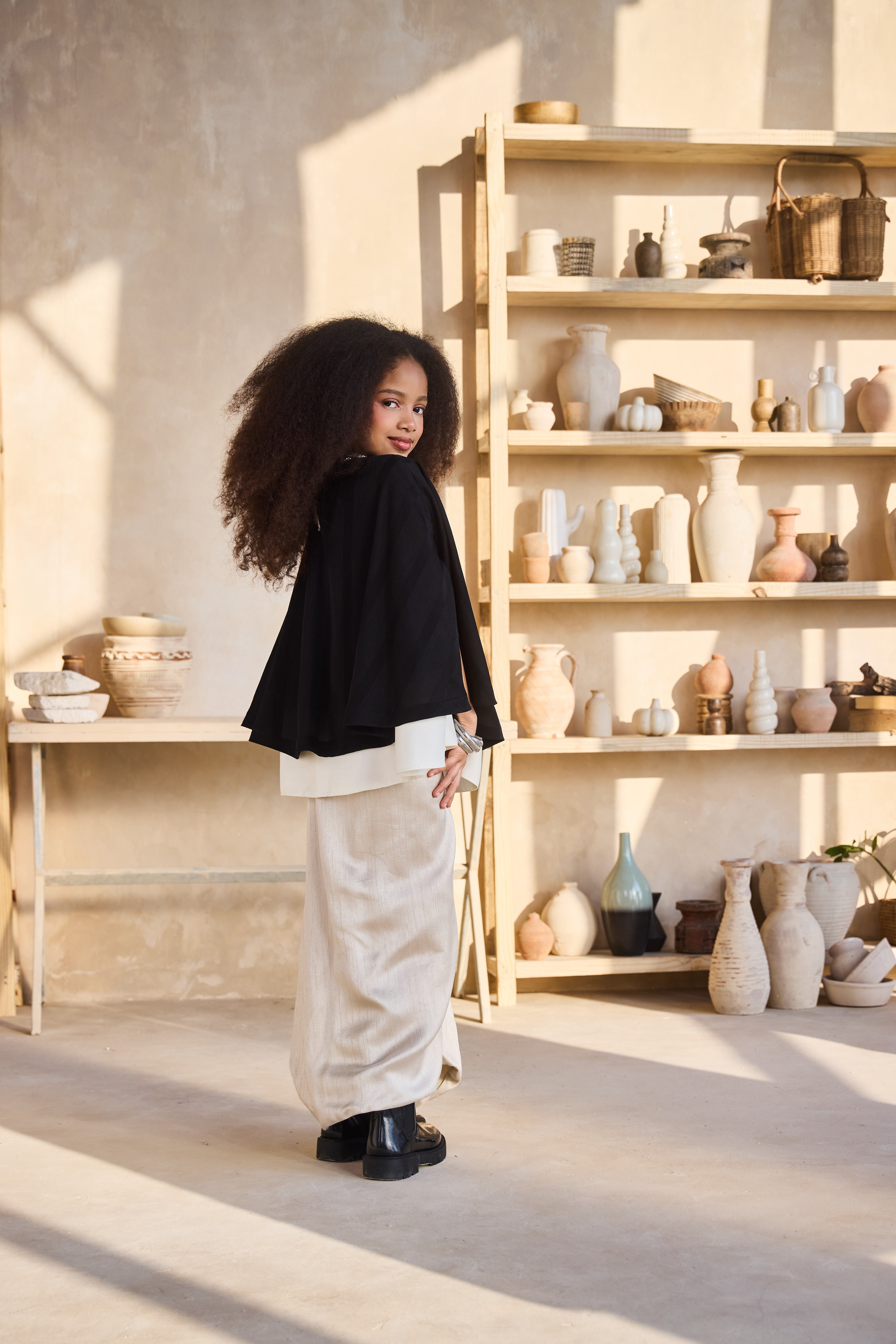 Marisol Black Cape with Beige Drape Skirt (Set of 2)