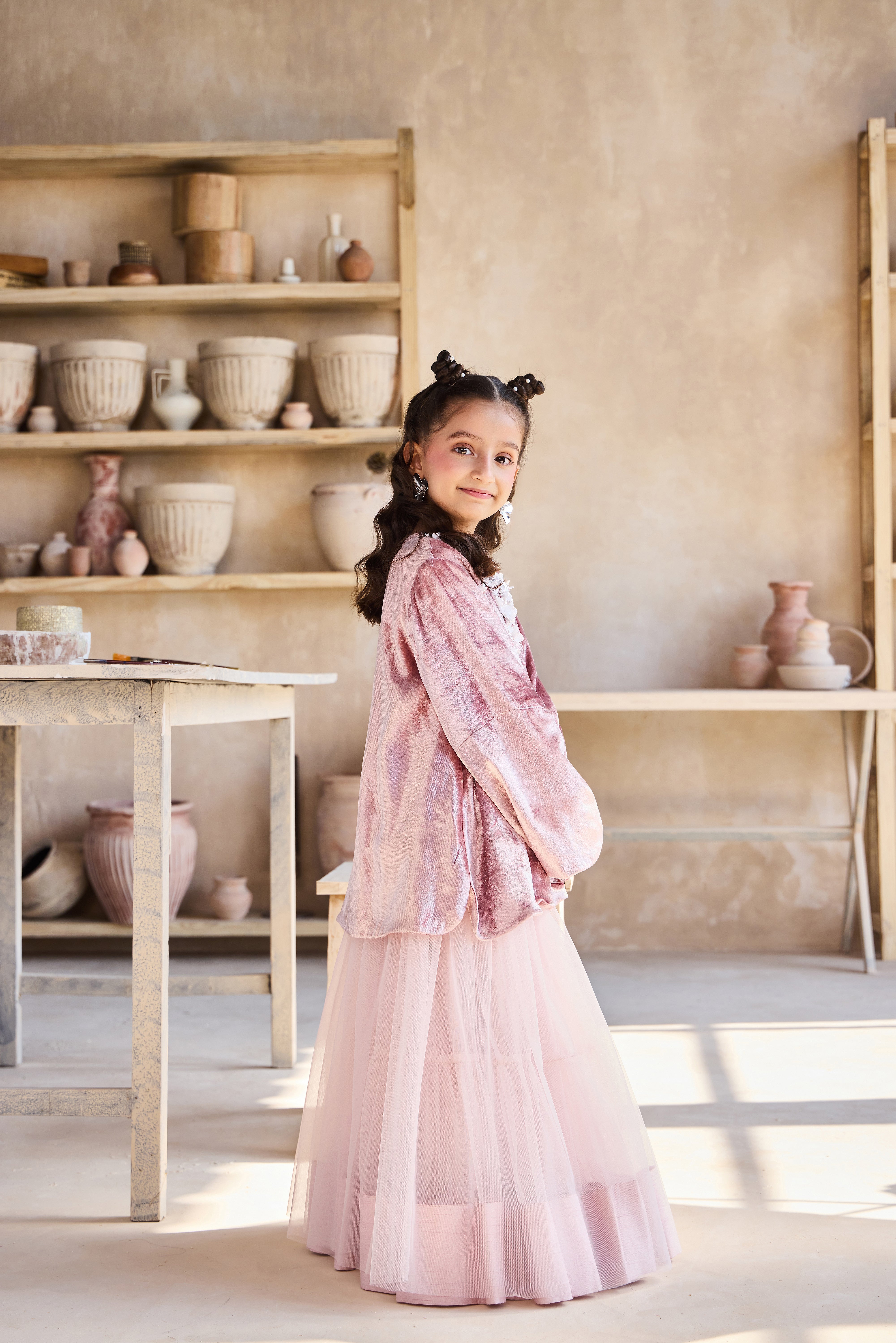 Iyana Dusty Pink Top with Skirt (Set of 2)