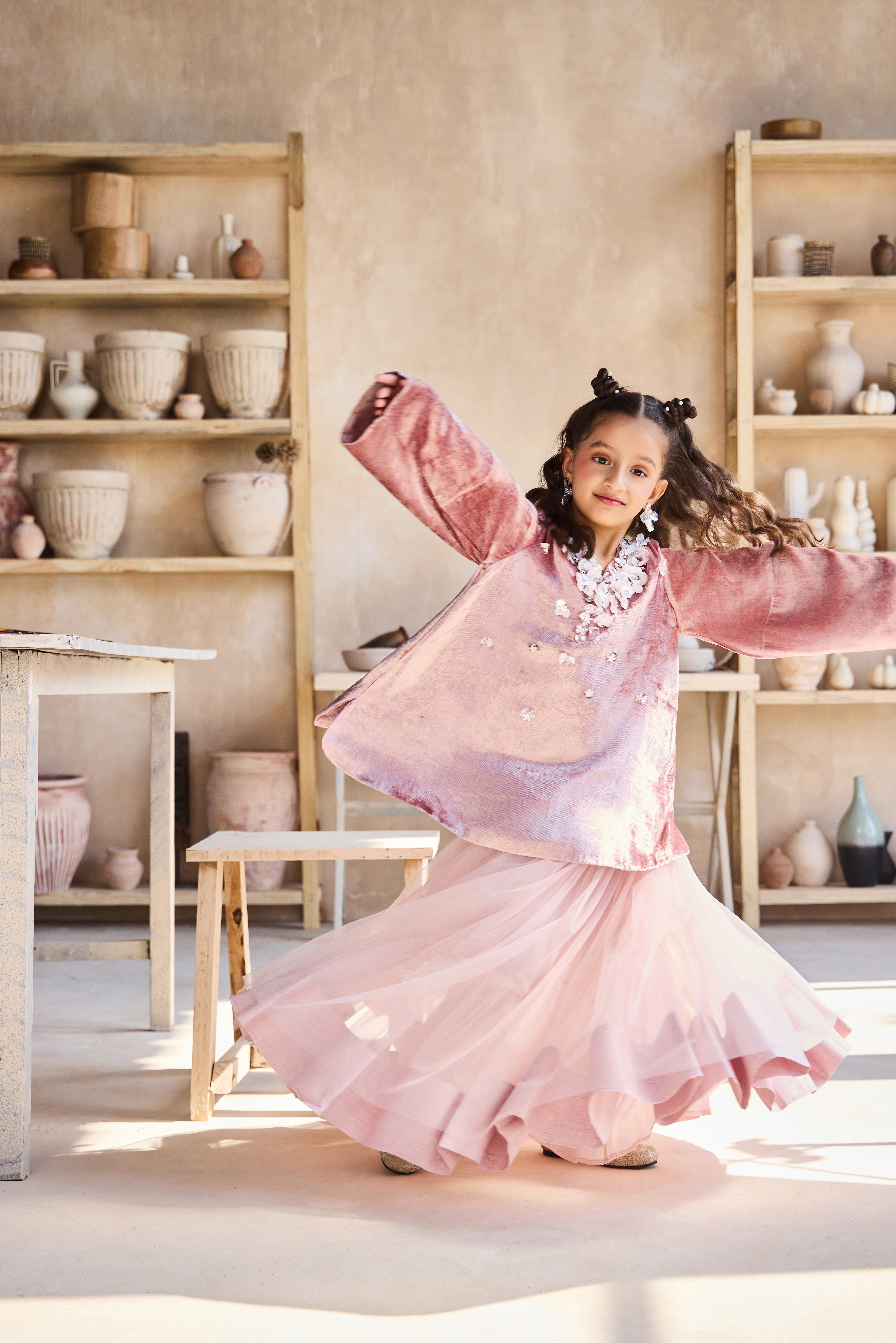 Iyana Dusty Pink Top with Skirt (Set of 2)