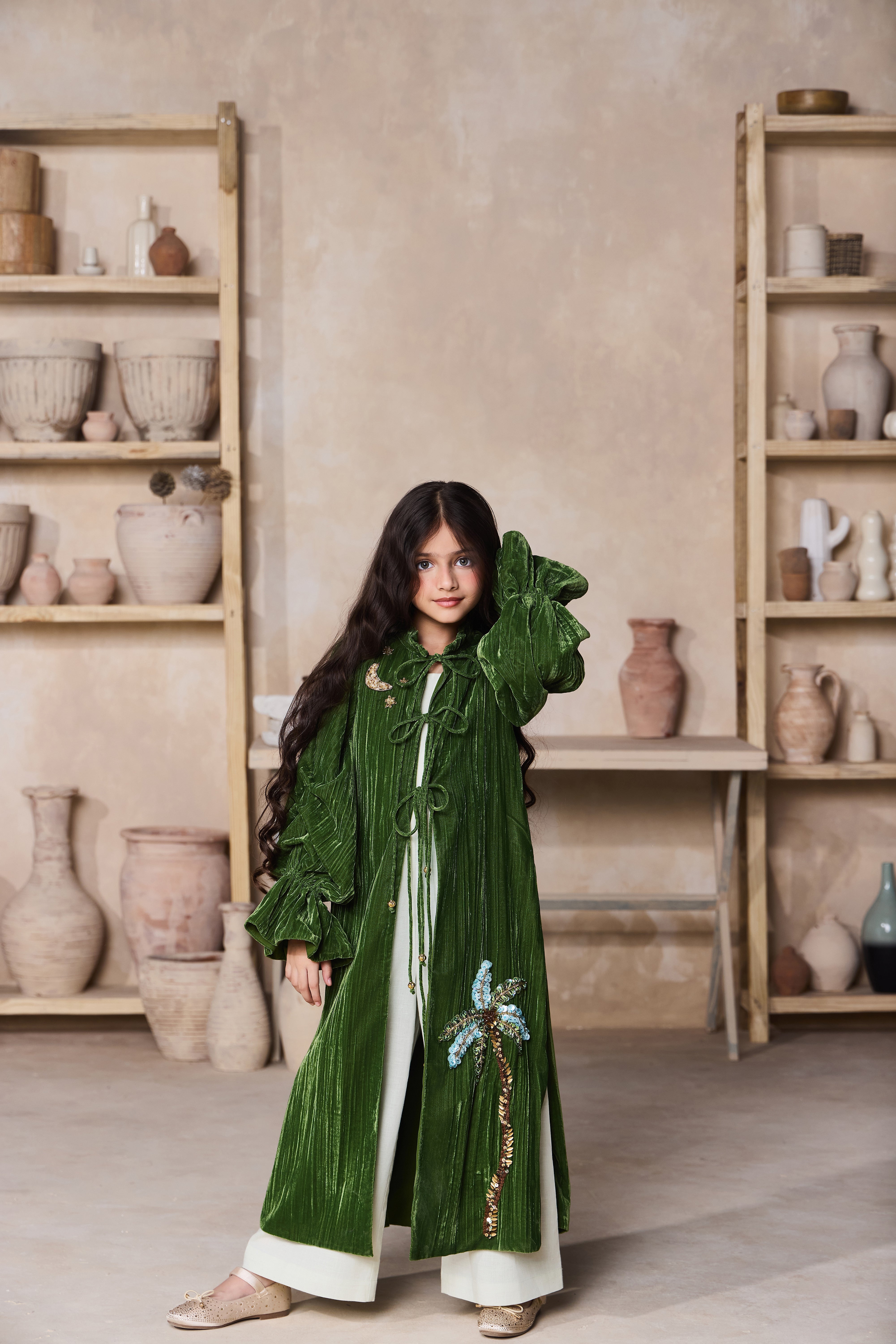 Starlight Palm Jacket with Green Linen Jumpsuit (Set of 2)